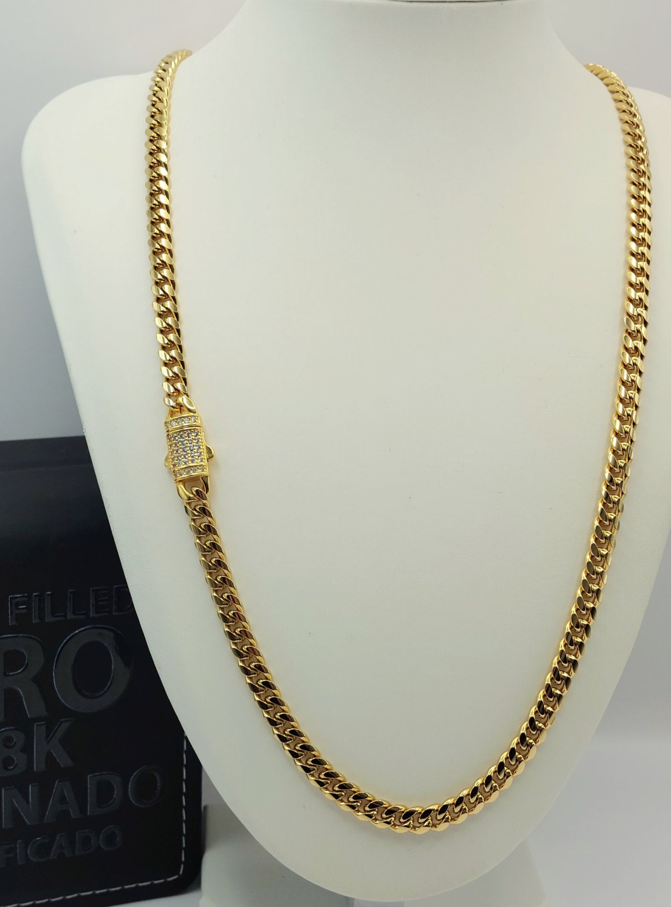 Cadena de Tejido Cubana en Oro Laminado 18k con broche de cristales-1