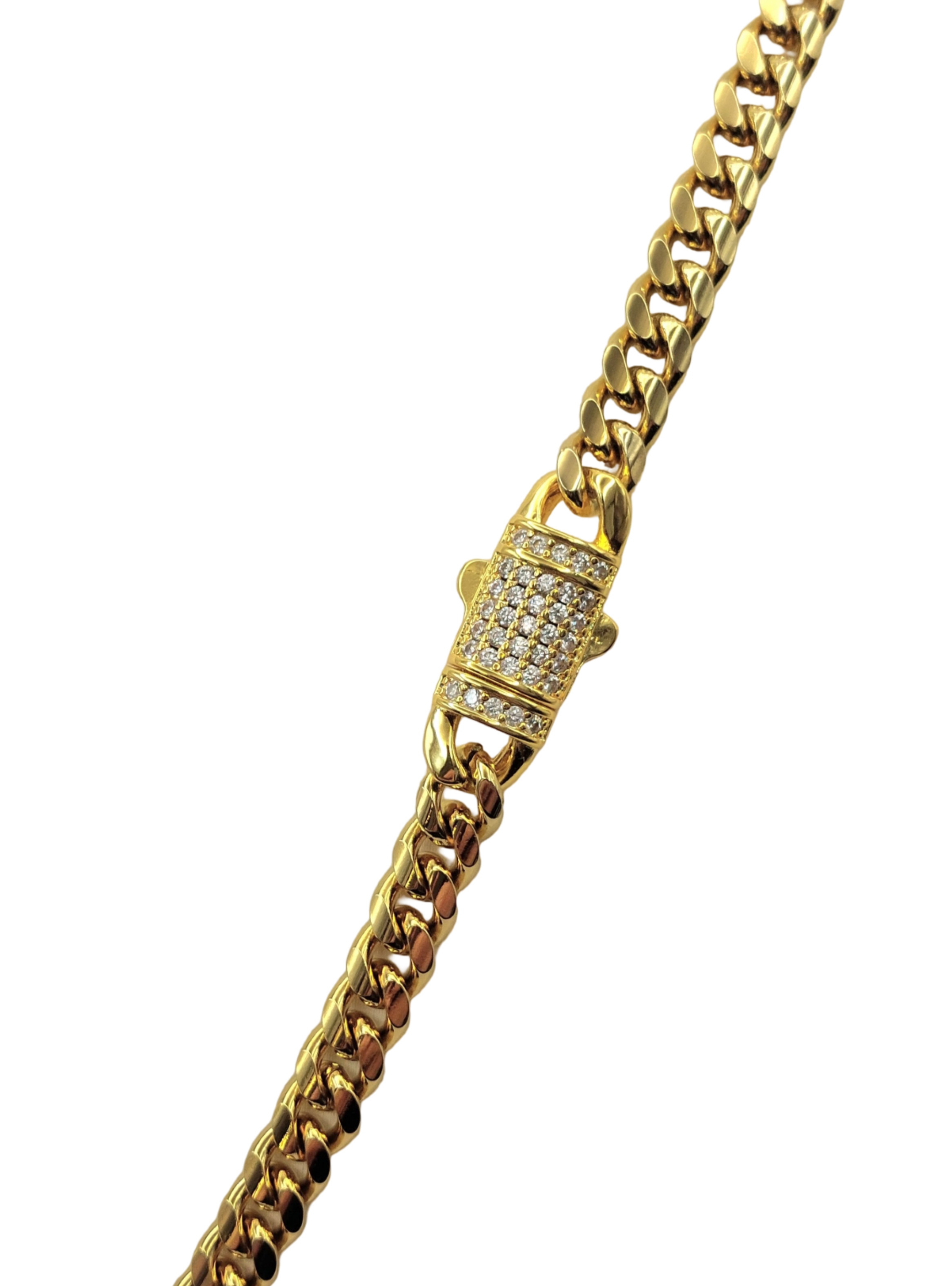 Cadena de Tejido Cubana en Oro Laminado 18k con broche de cristales-2