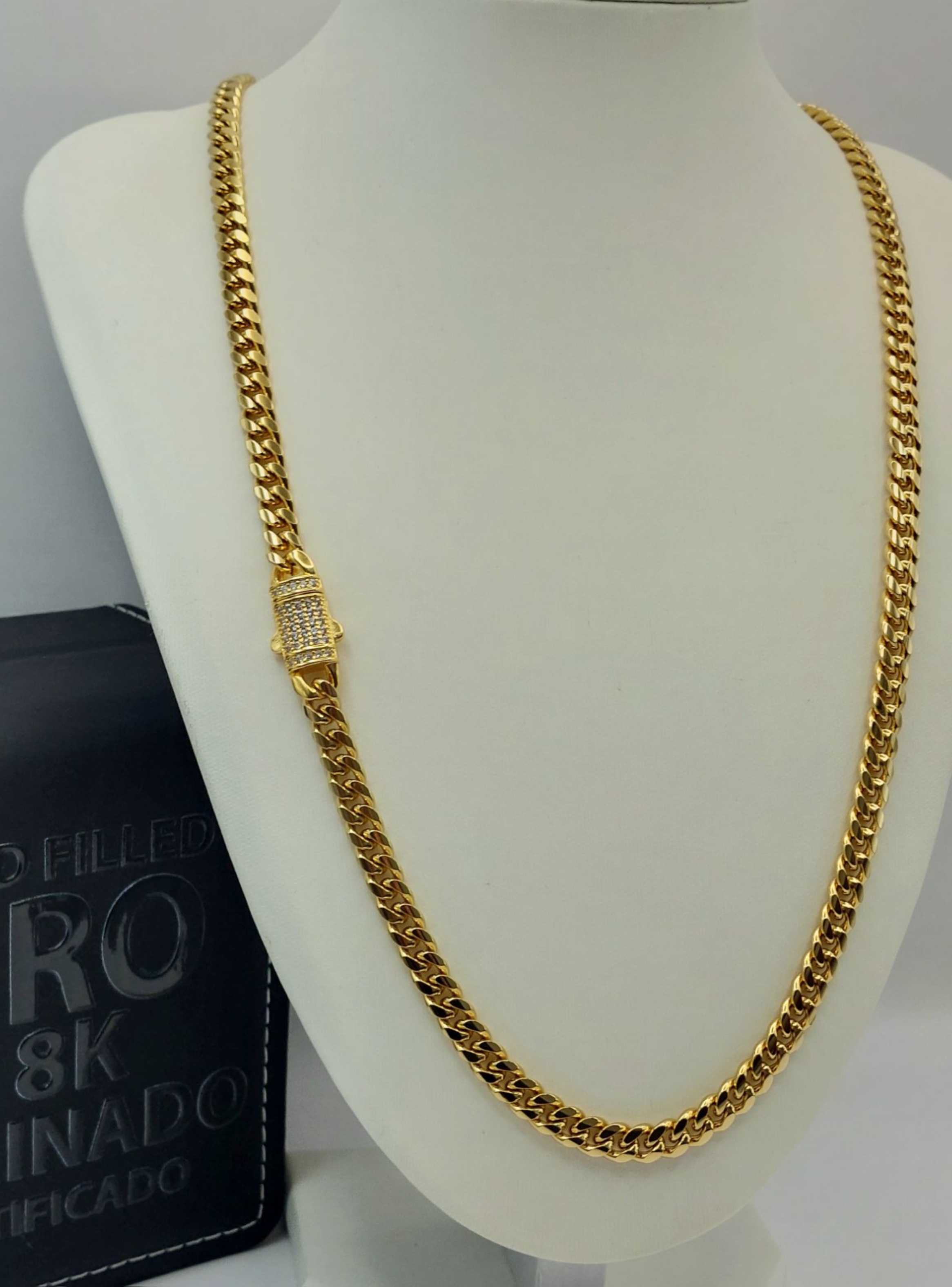 Cadena de Tejido Cubana en Oro Laminado 18k con broche de cristales-3