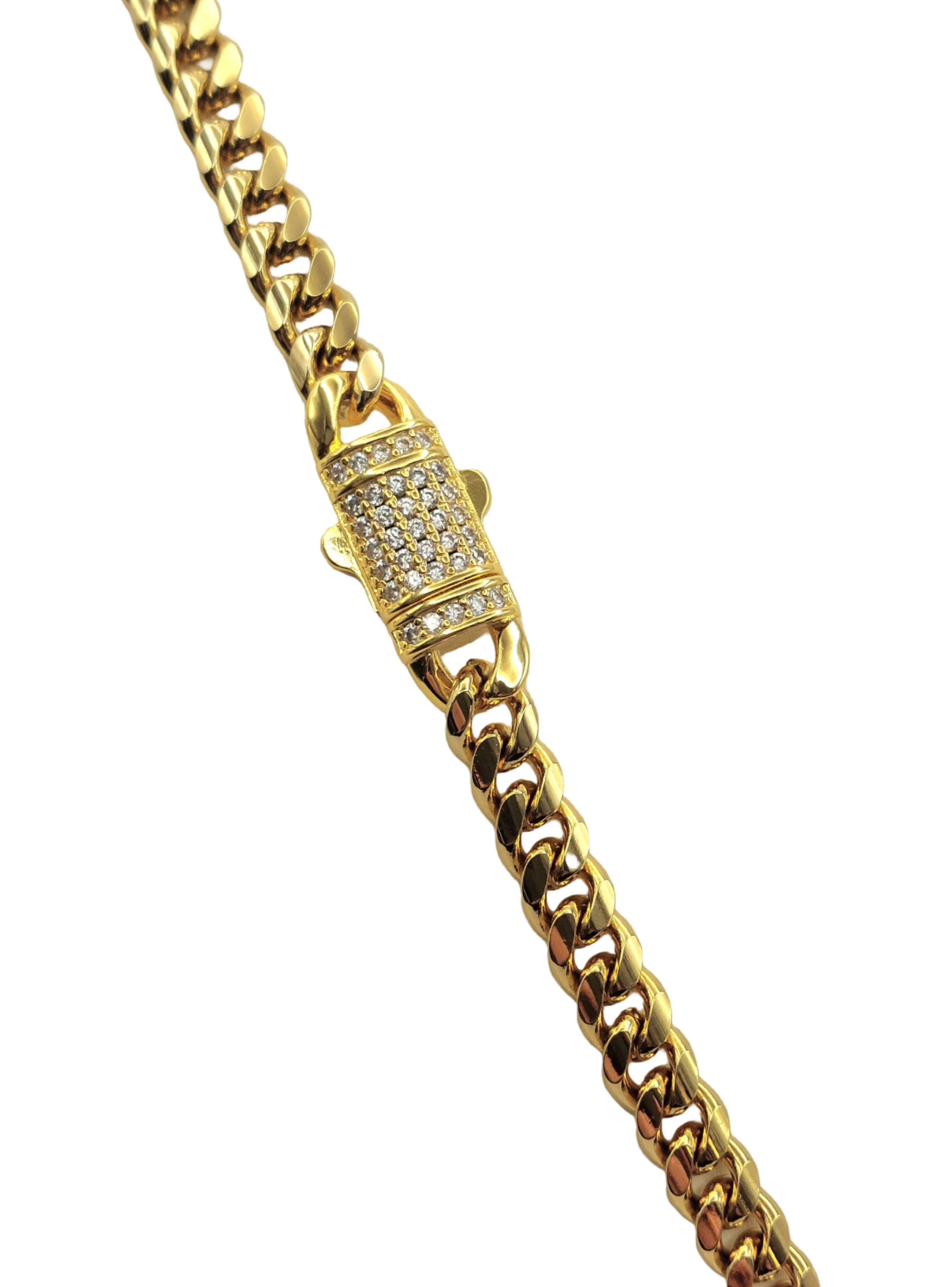 Cadena de Tejido Cubana en Oro Laminado 18k con broche de cristales-5
