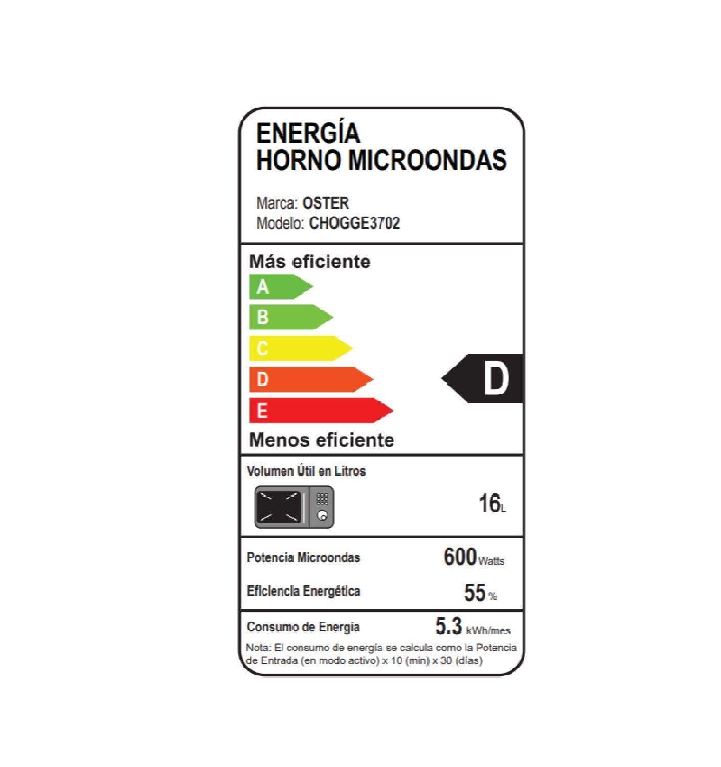 HORNO MICROONDAS MARCA OSTER DIGITAL DE 20 LITROS MODELO CHOGGE3702-5