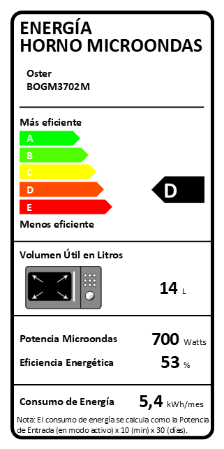 MICROONDAS MARCA OSTER DE 20 LITROS ANALOGO. MODELO BOGM3702-2