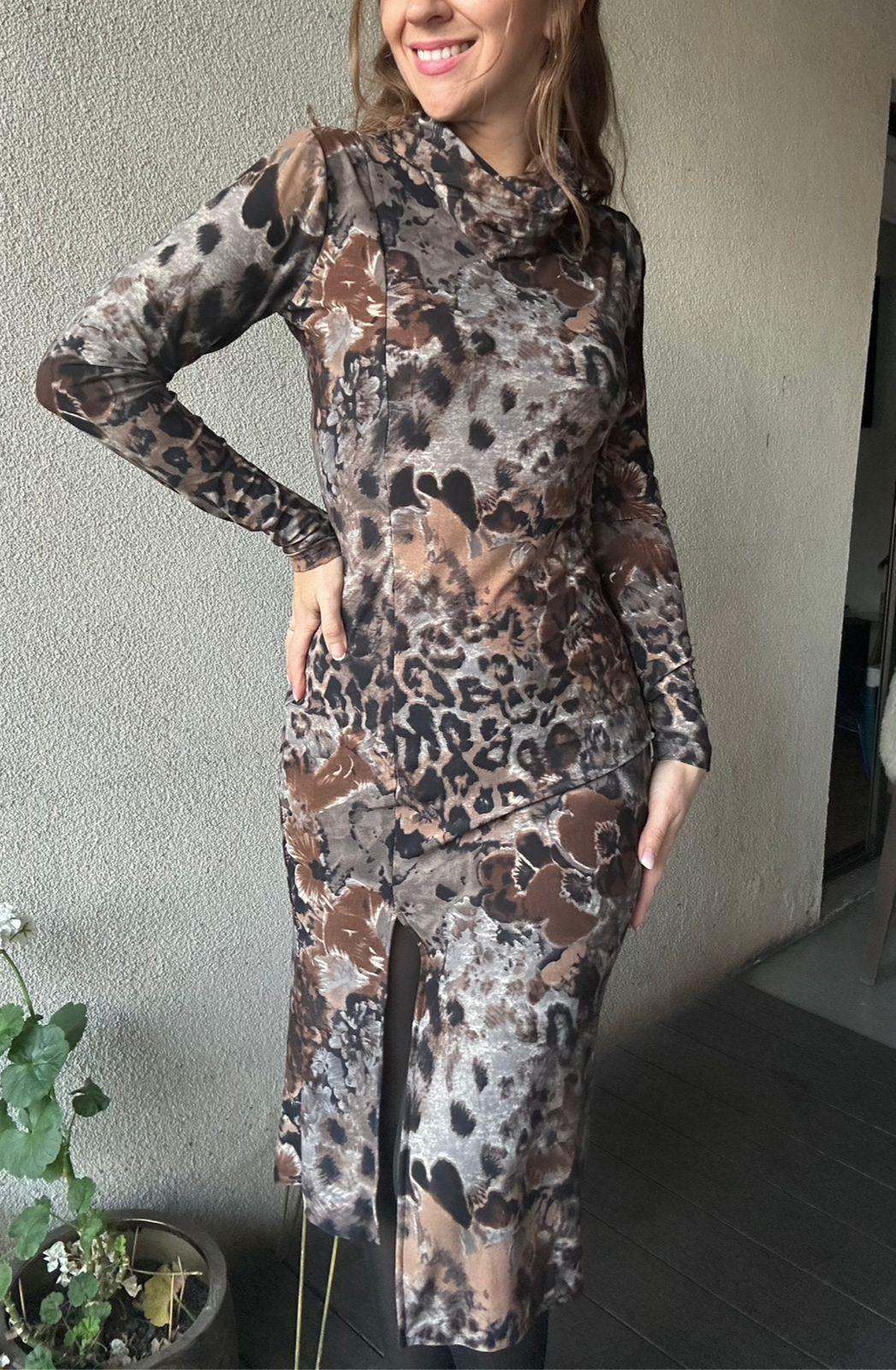 Vestido café largo mujer-0