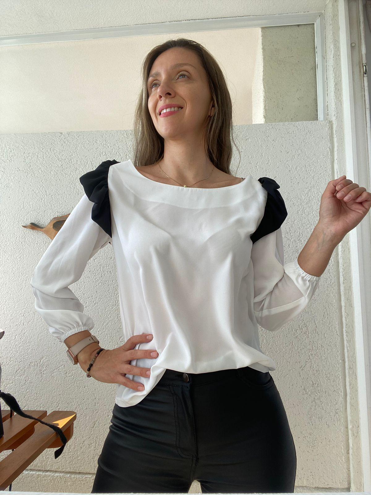 Blusa Blanca Mujer Manga larga-1