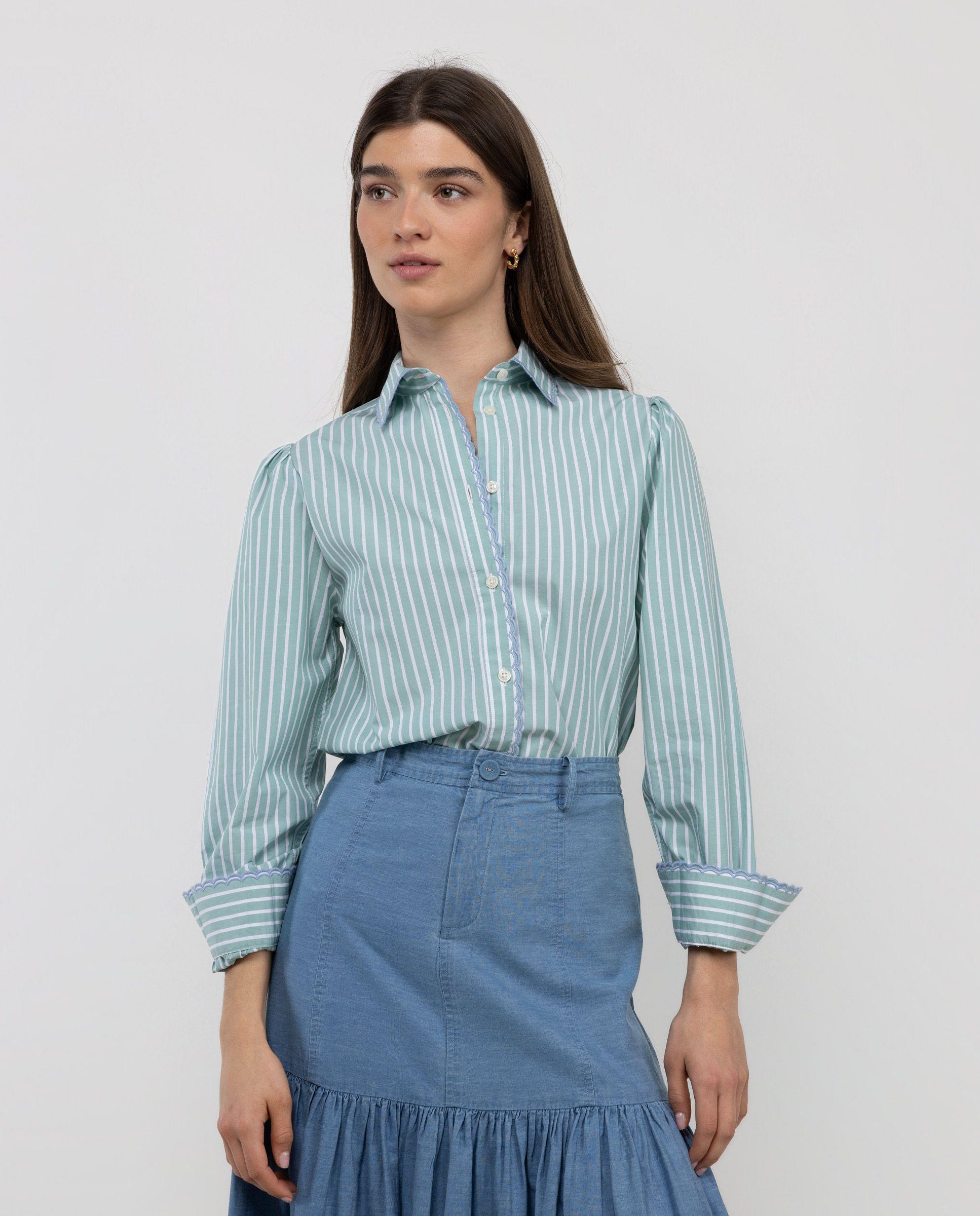 Camisa René Rayas Bordado Verde MUJER PV 26-2