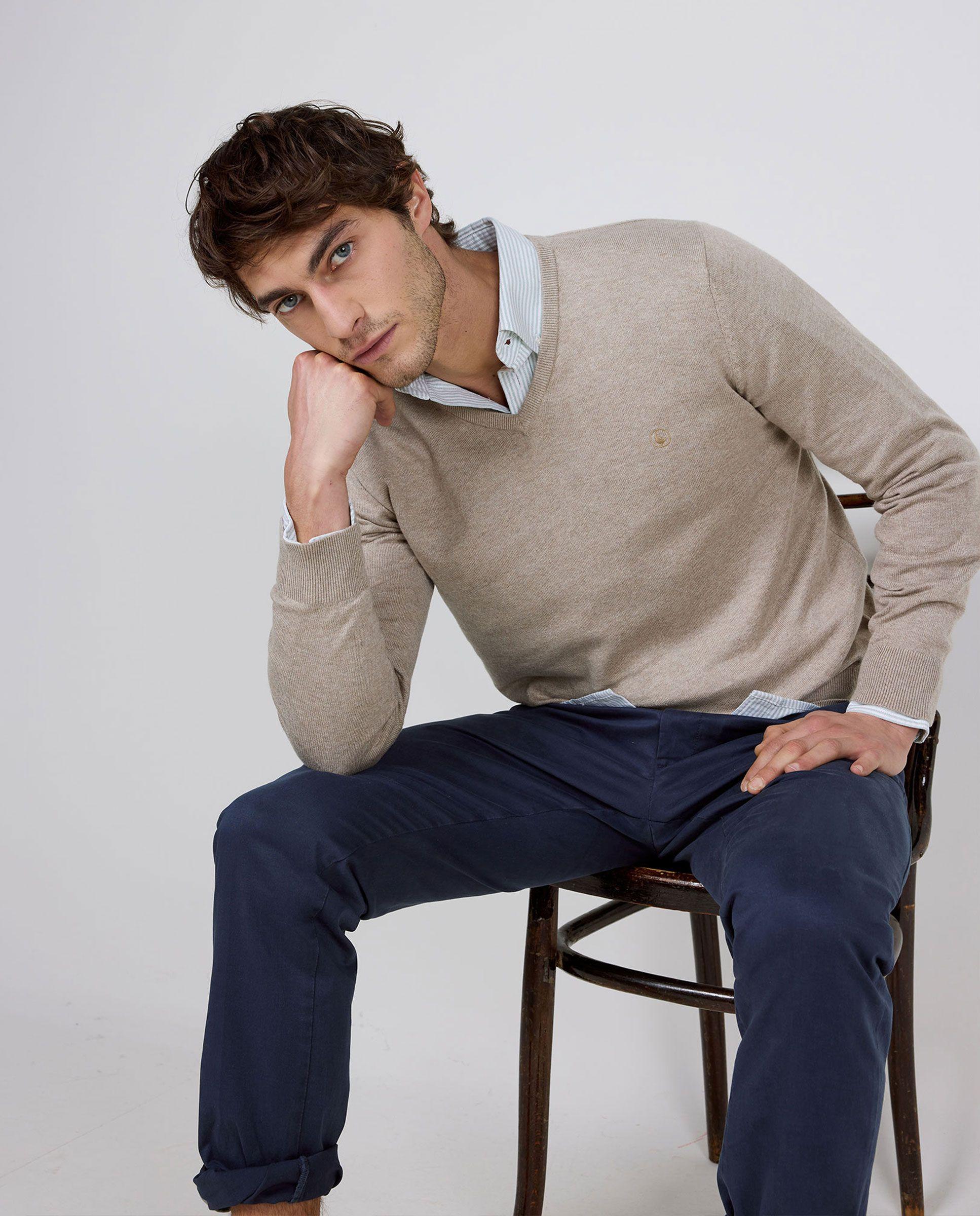 Jersey Cuello Pico Beige HOMBRE PV 26-2