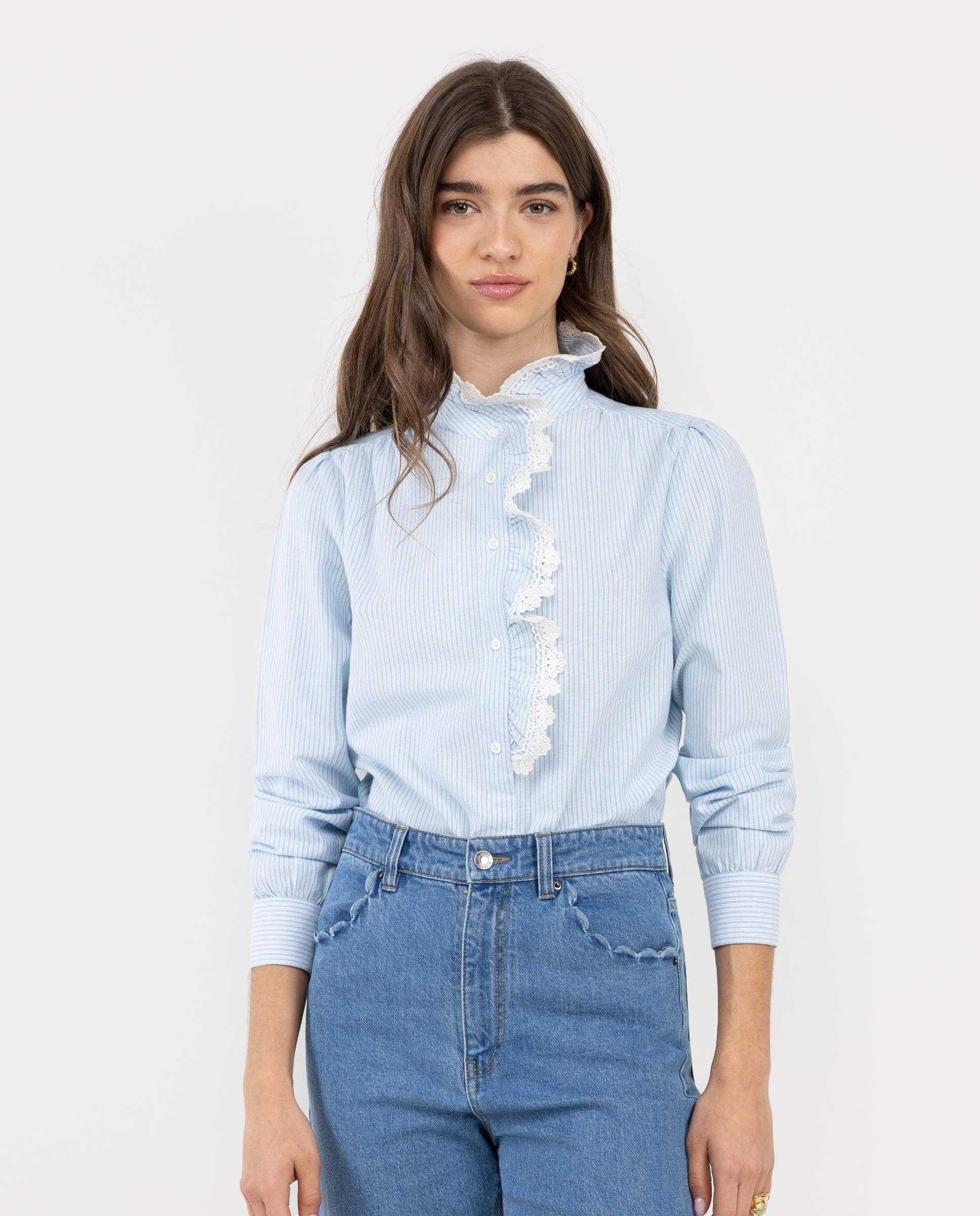 Camisa Louise Volante Rayas Azul MUJER PV 26-1