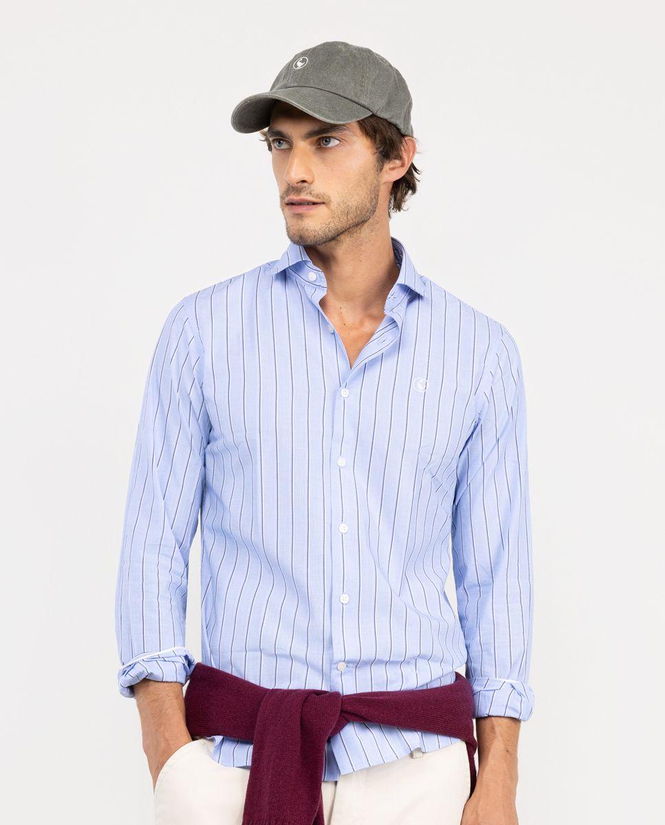 Camisa Back to Work Popelín Celeste Raya Azul HOMBRE OI 25-1