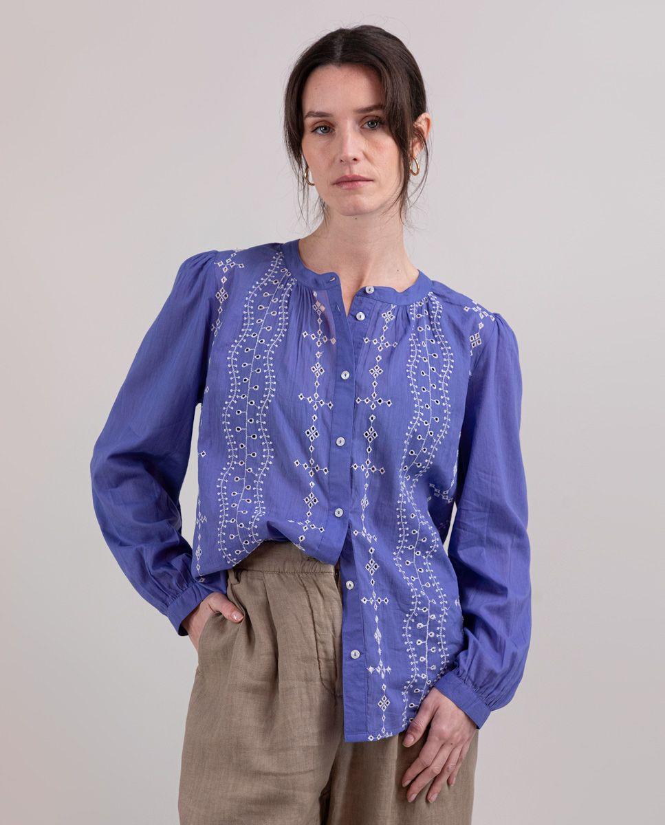 Camisa Fantasía Azul Contraste Blanco MUJER PV 25-0