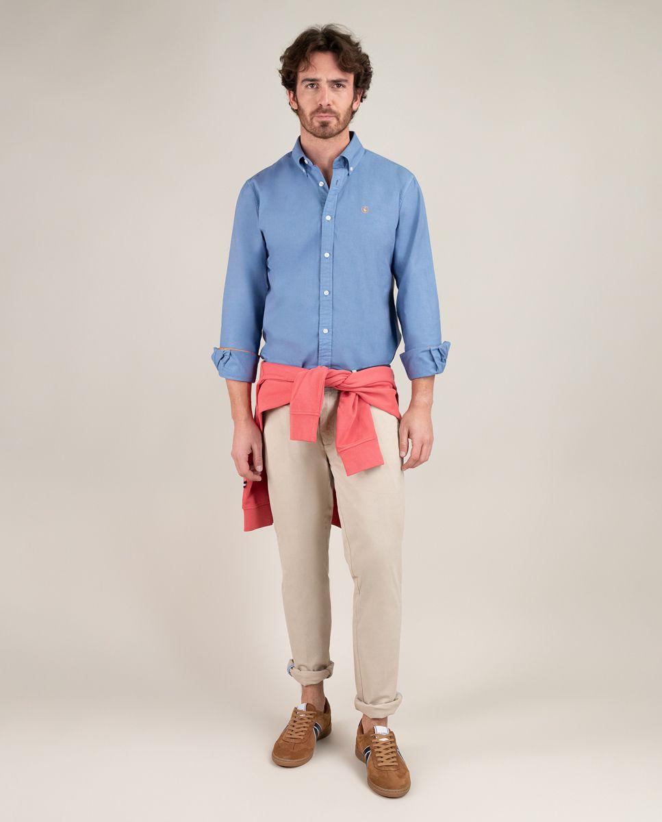 Camisa Algodón Garment Dyed Azul HOMBRE PV 25-1