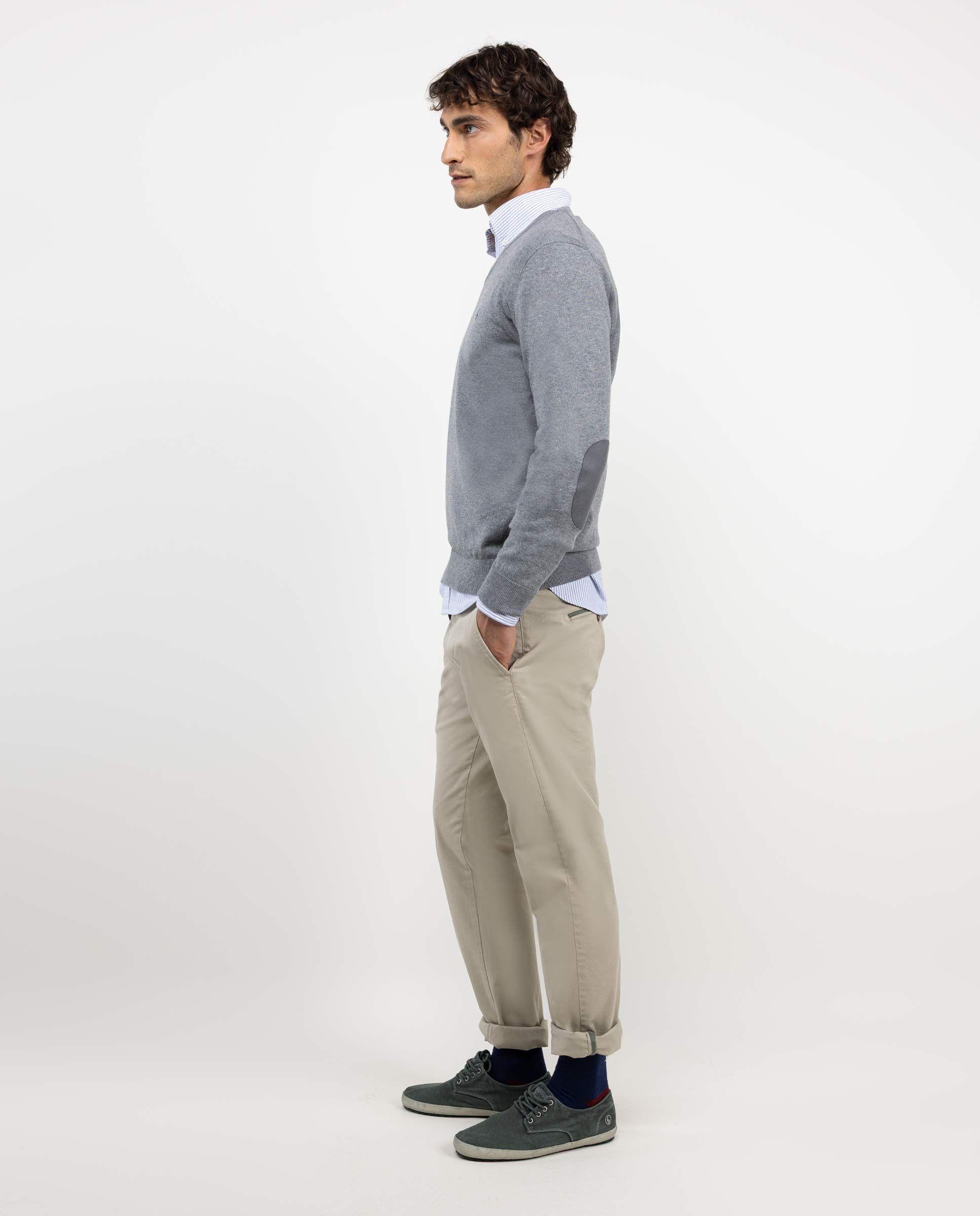 Jersey Cuello Pico Coderas Gris HOMBRE OI 25-2