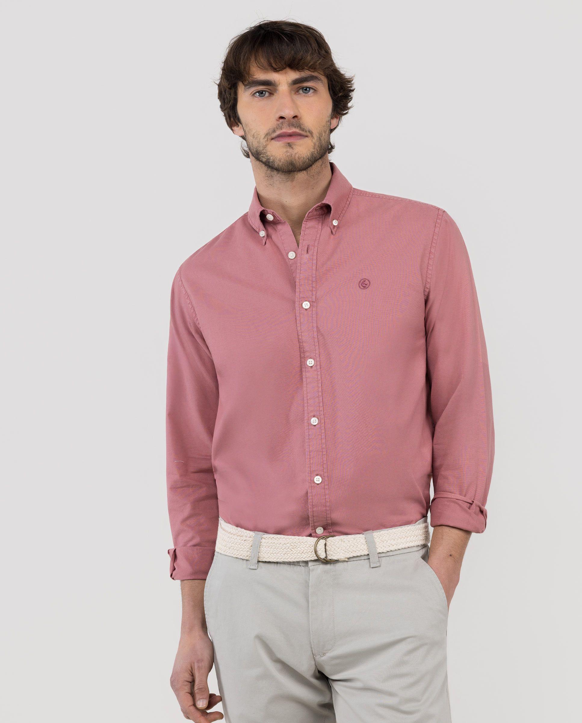 Camisa Algodón Garment Dyed Button Down Rosa HOMBRE PV 26-0