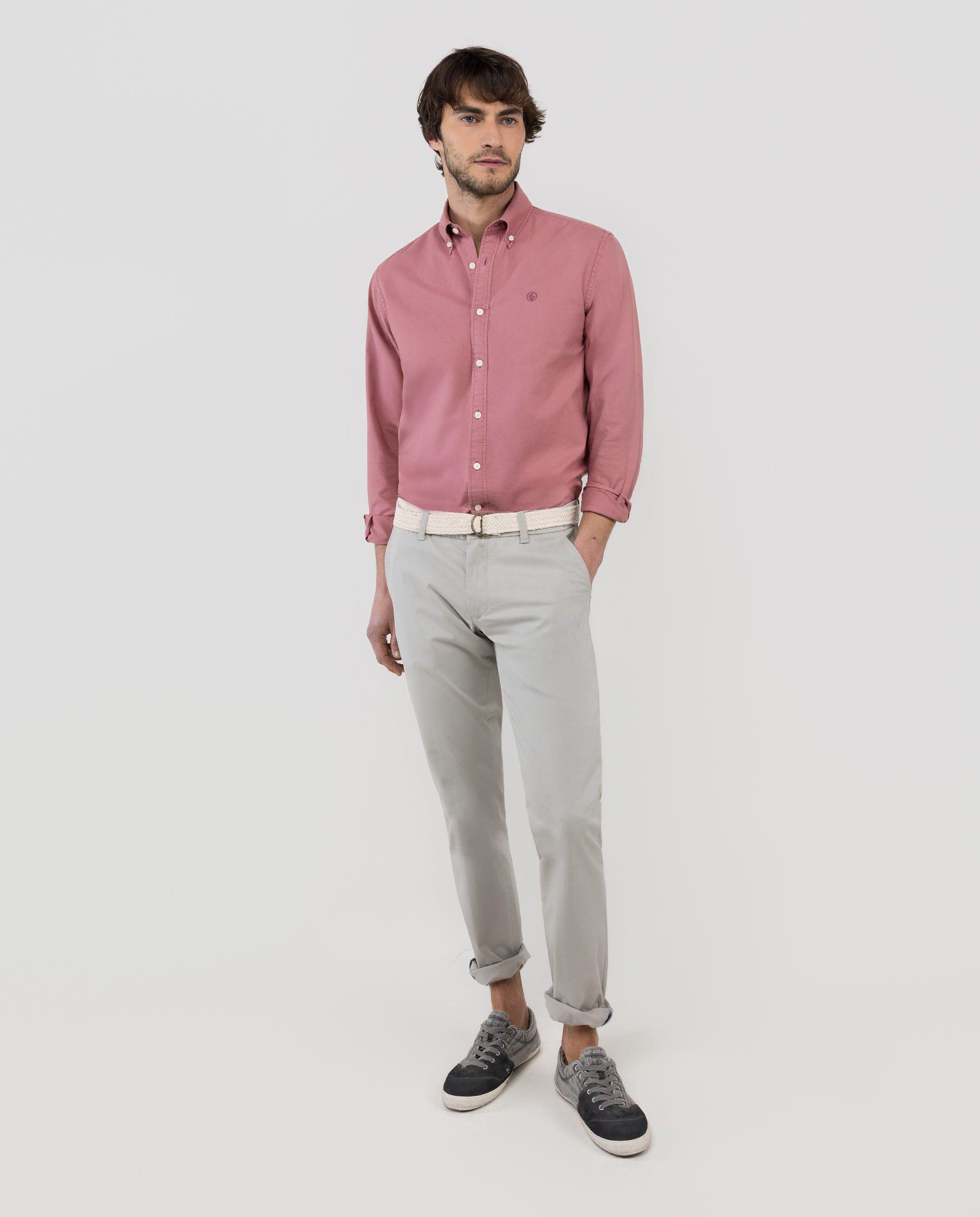 Camisa Algodón Garment Dyed Button Down Rosa HOMBRE PV 26-1