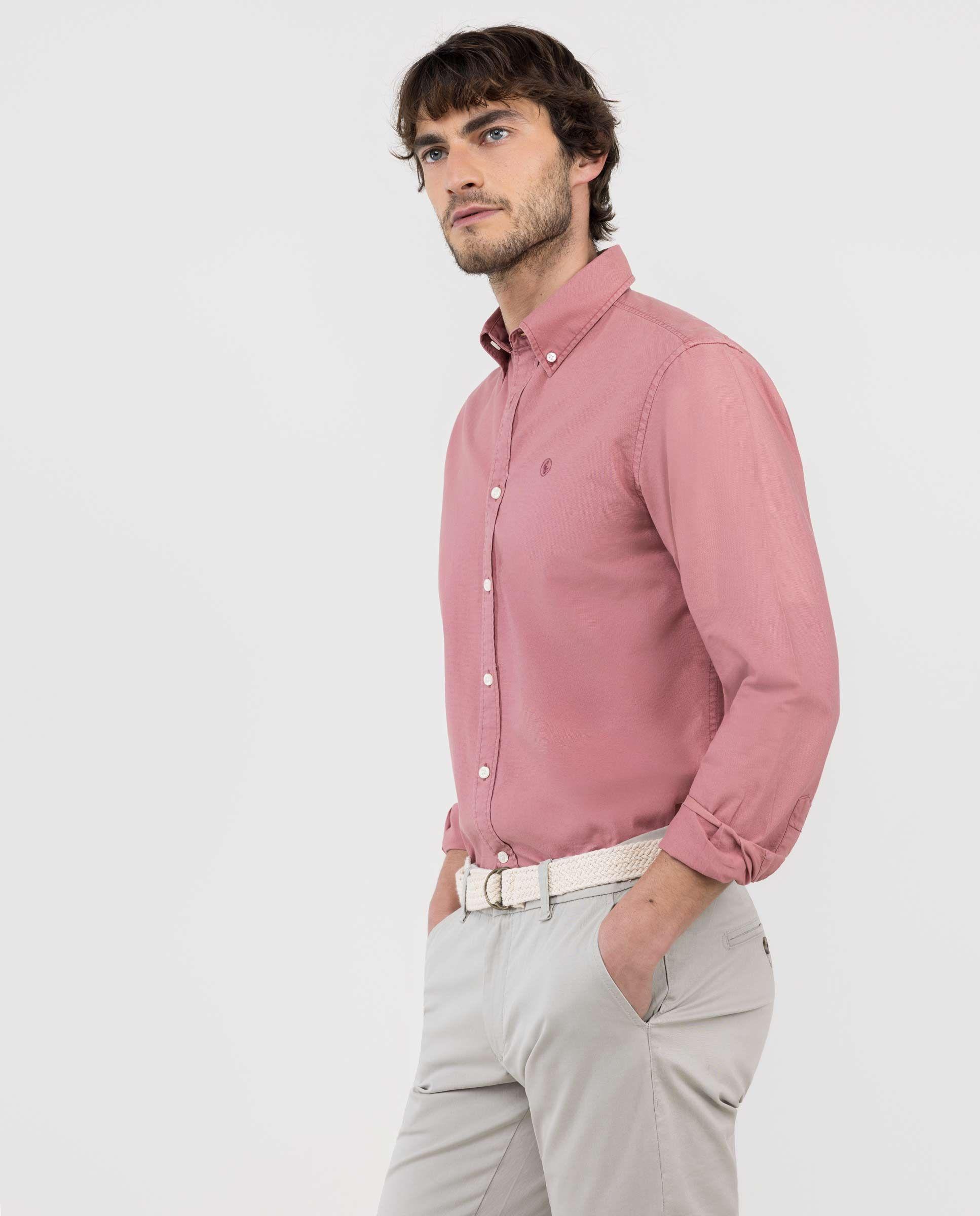 Camisa Algodón Garment Dyed Button Down Rosa HOMBRE PV 26-2