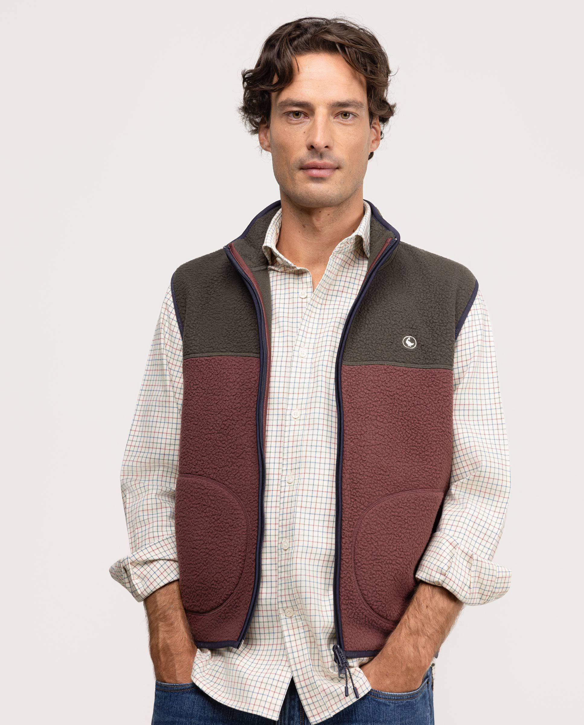 Chaleco Polar Color Block Verde Burdeos HOMBRE OI 25-0