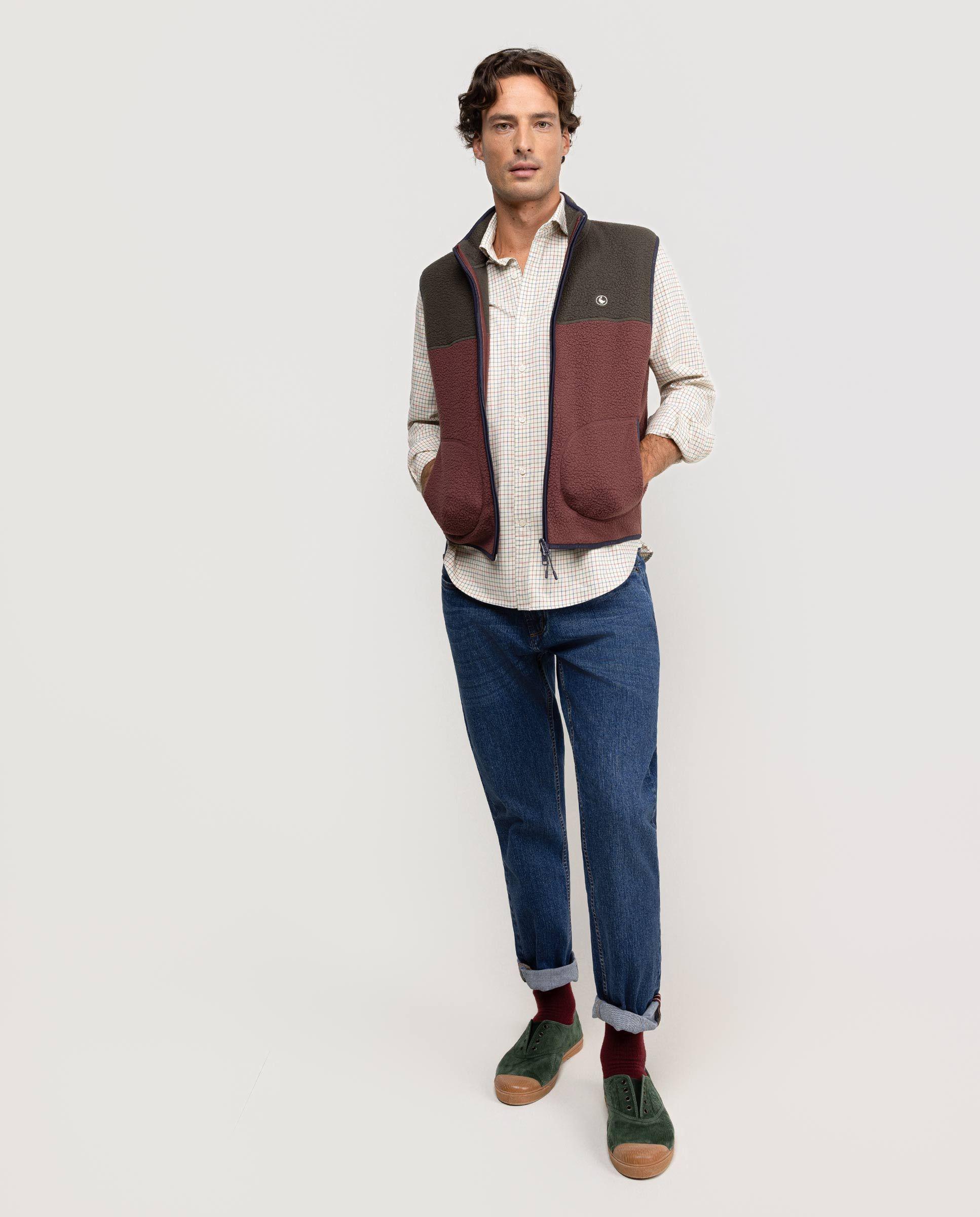 Chaleco Polar Color Block Verde Burdeos HOMBRE OI 25-1