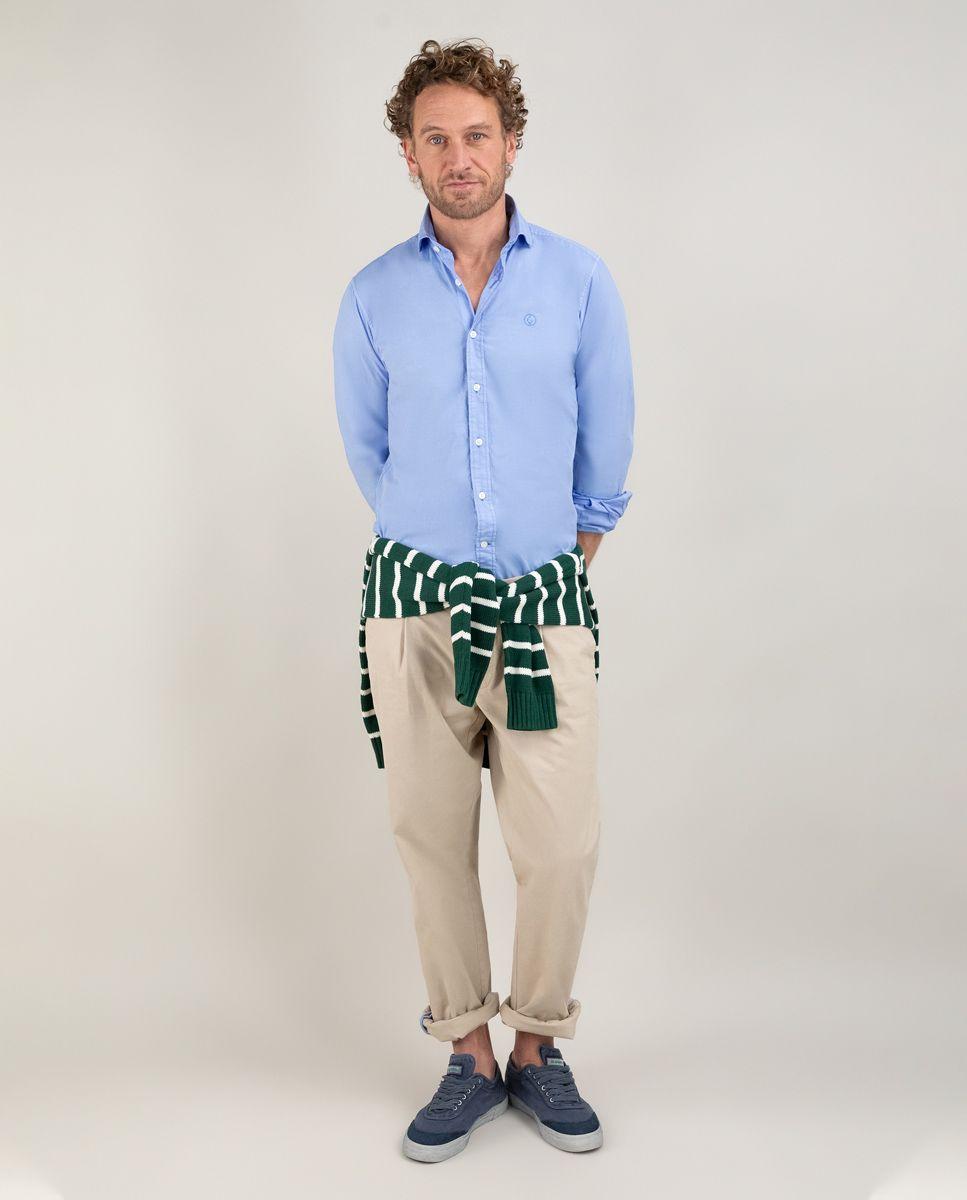 Camisa Popelín Garment Dyed Azul HOMBRE PV 25-2
