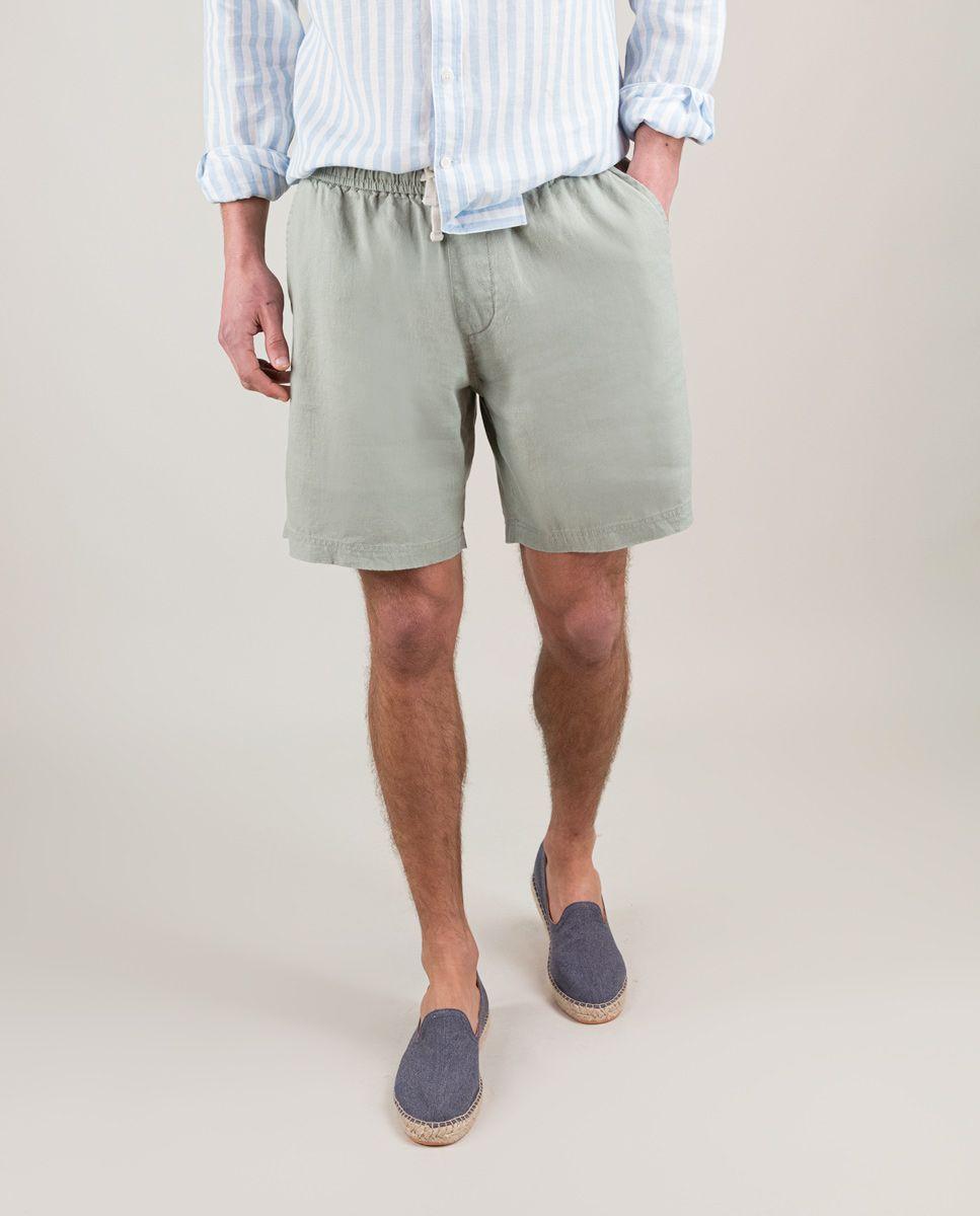 Bermuda Lino Garment Dyed Verde HOMBRE PV 25-0