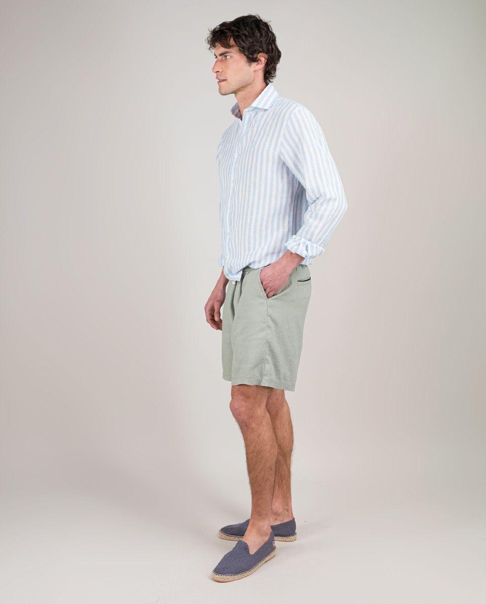 Bermuda Lino Garment Dyed Verde HOMBRE PV 25-2