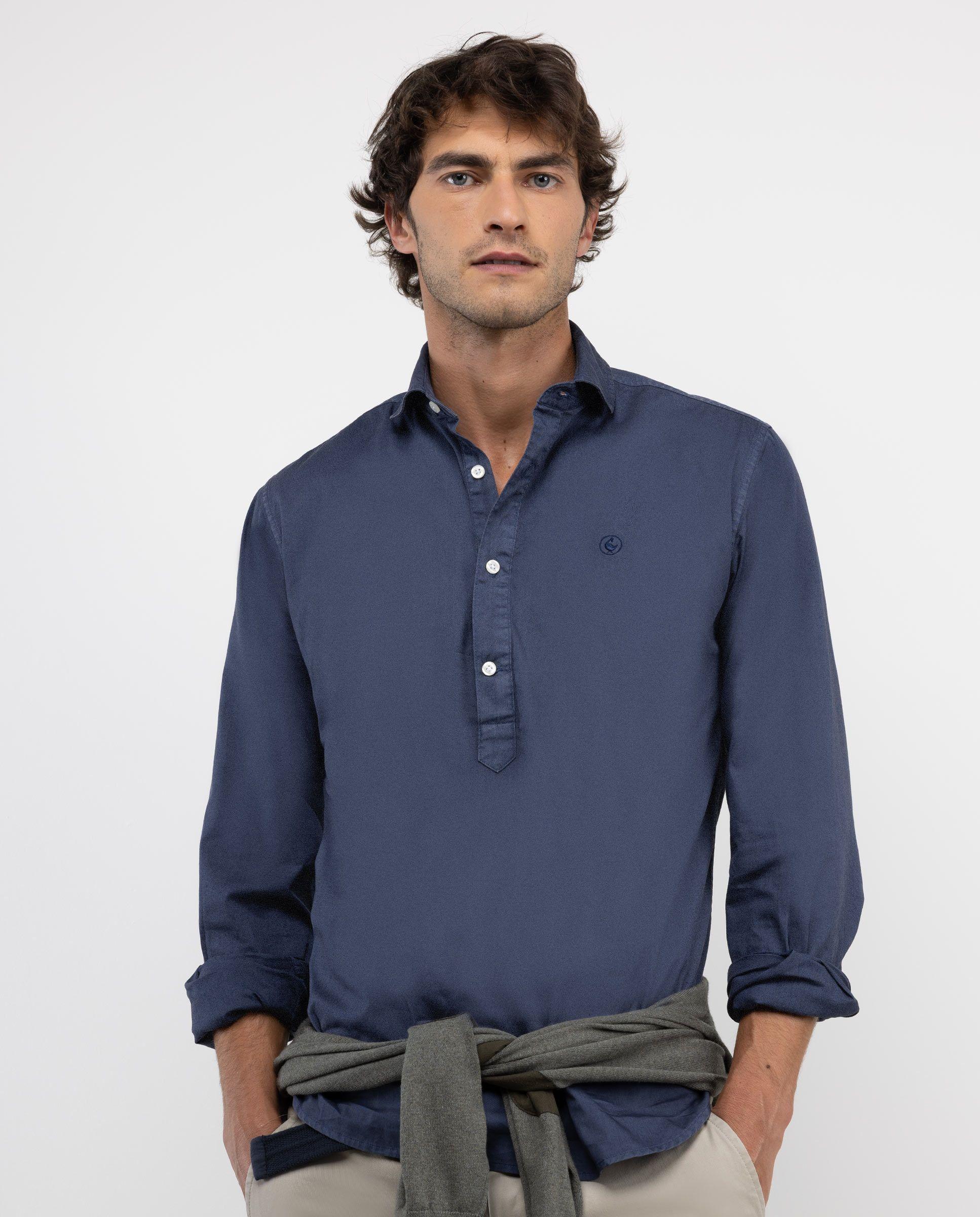 Camisa Polera Twill Garment Dyed Marino HOMBRE OI 25-0