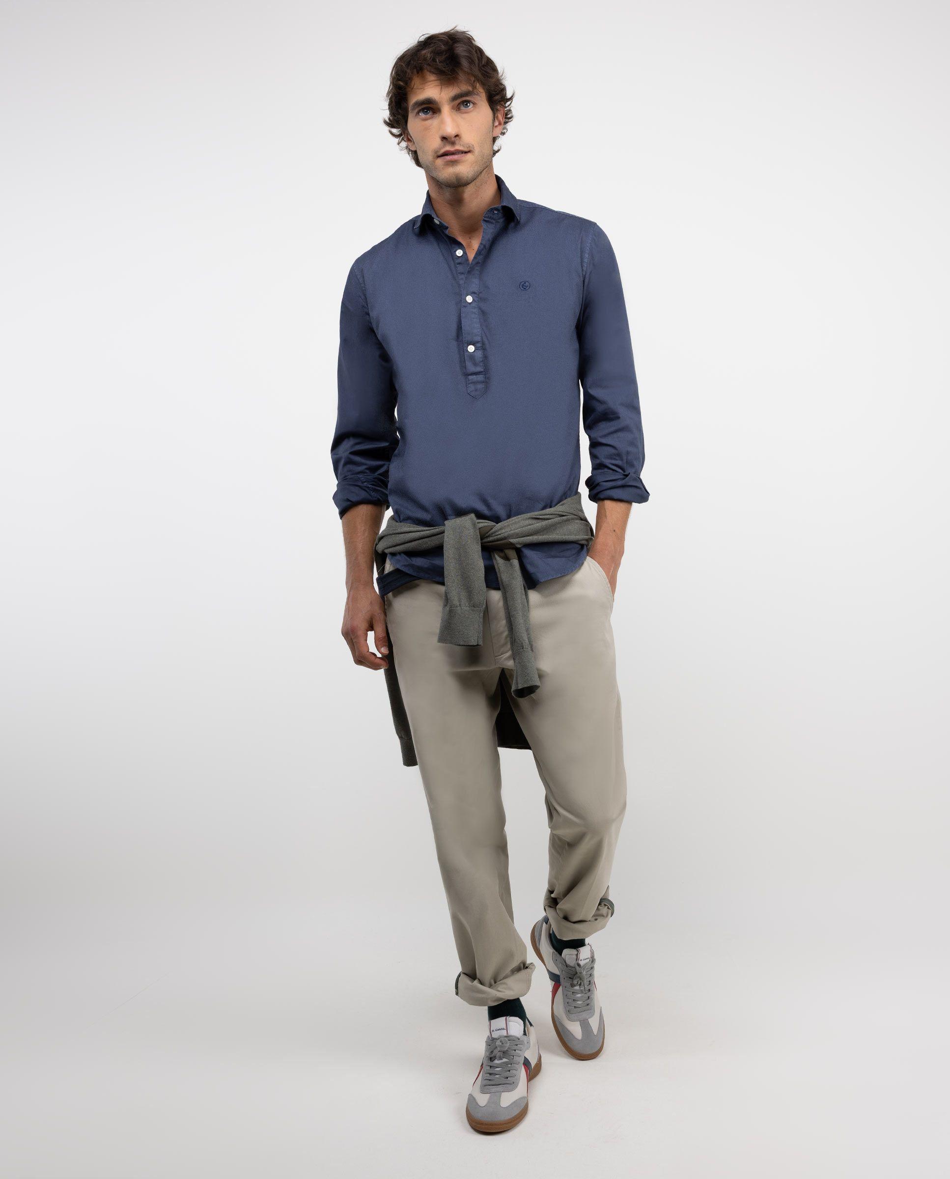 Camisa Polera Twill Garment Dyed Marino HOMBRE OI 25-1