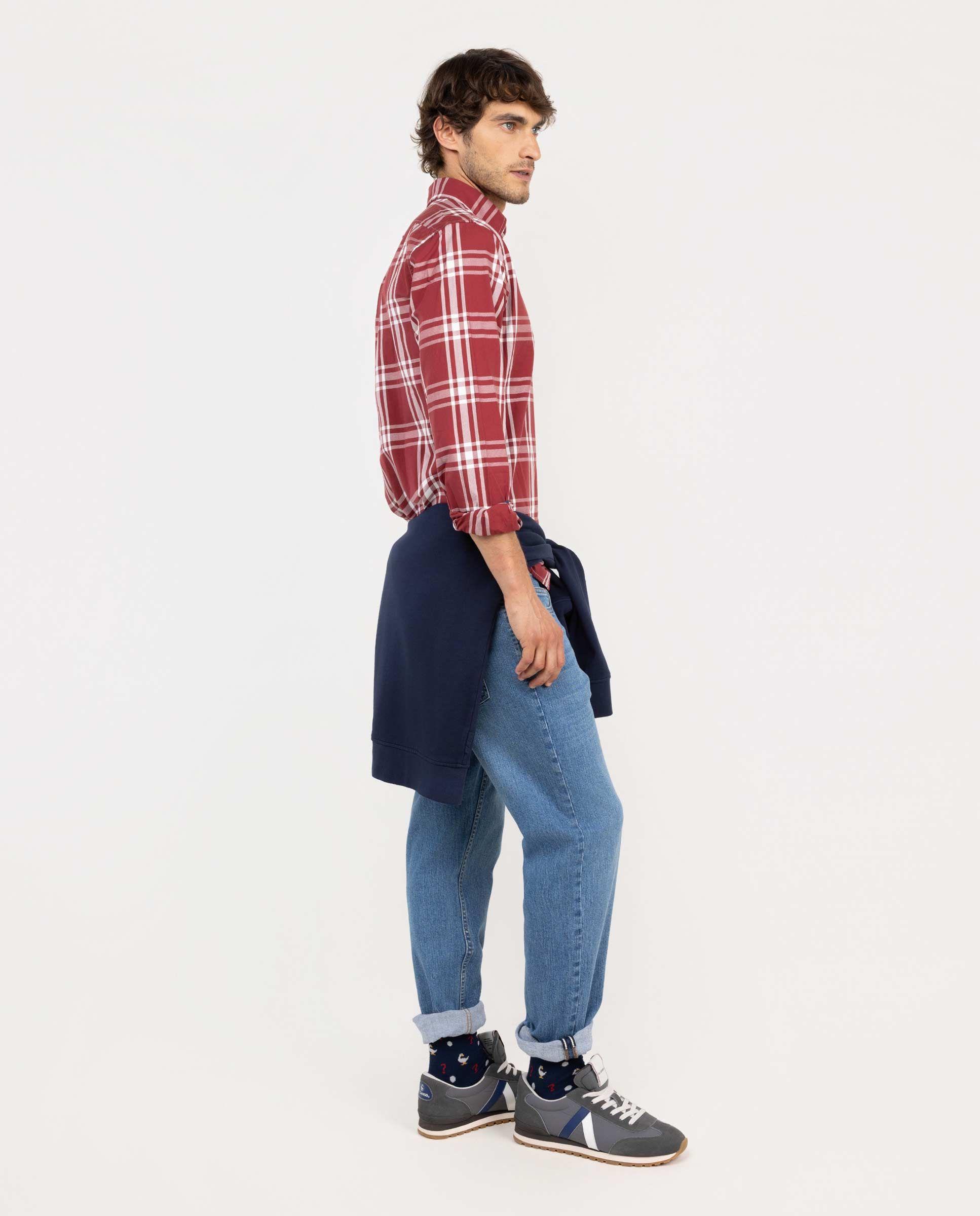 Camisa Cuadro Tartán Algodón Rojo HOMBRE OI 25-2