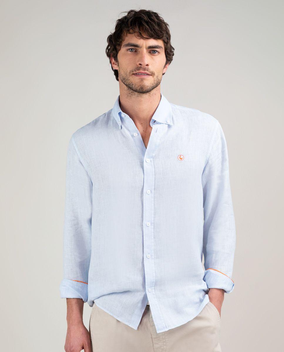 Camisa Lino Garment Dyed Celeste HOMBRE PV 25-0