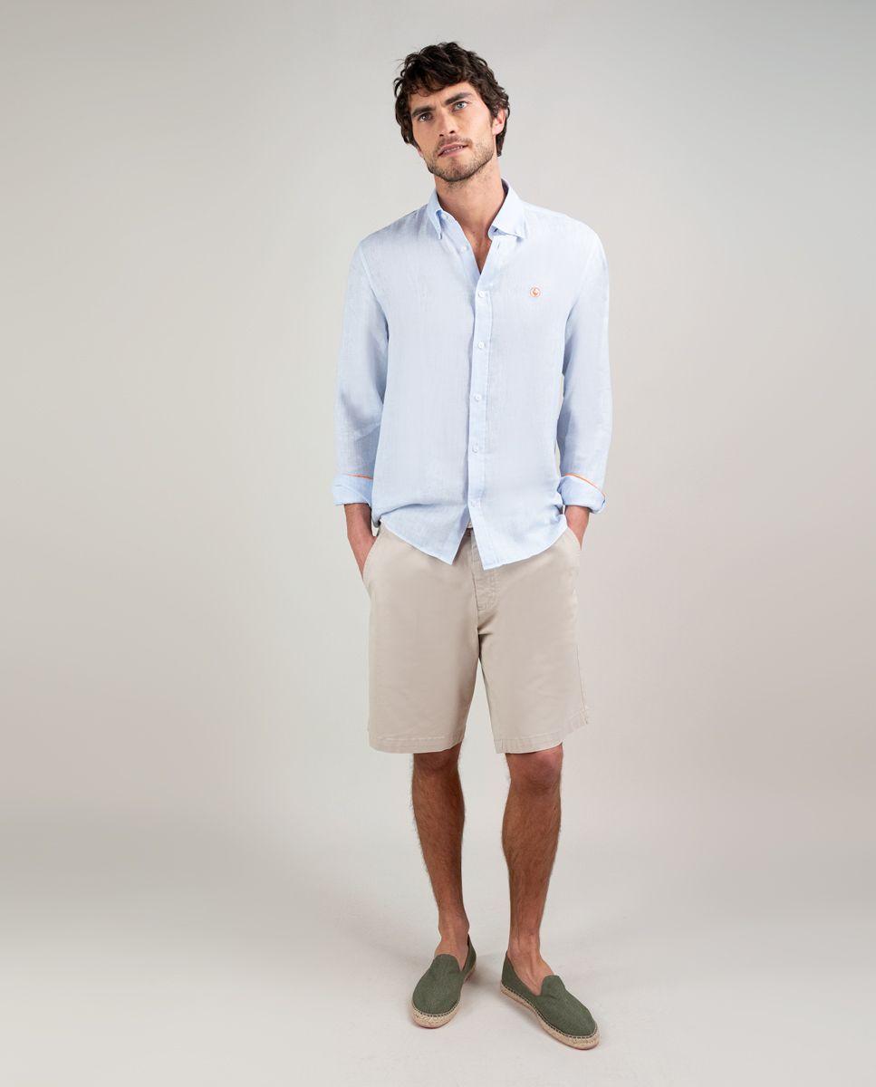 Camisa Lino Garment Dyed Celeste HOMBRE PV 25-1