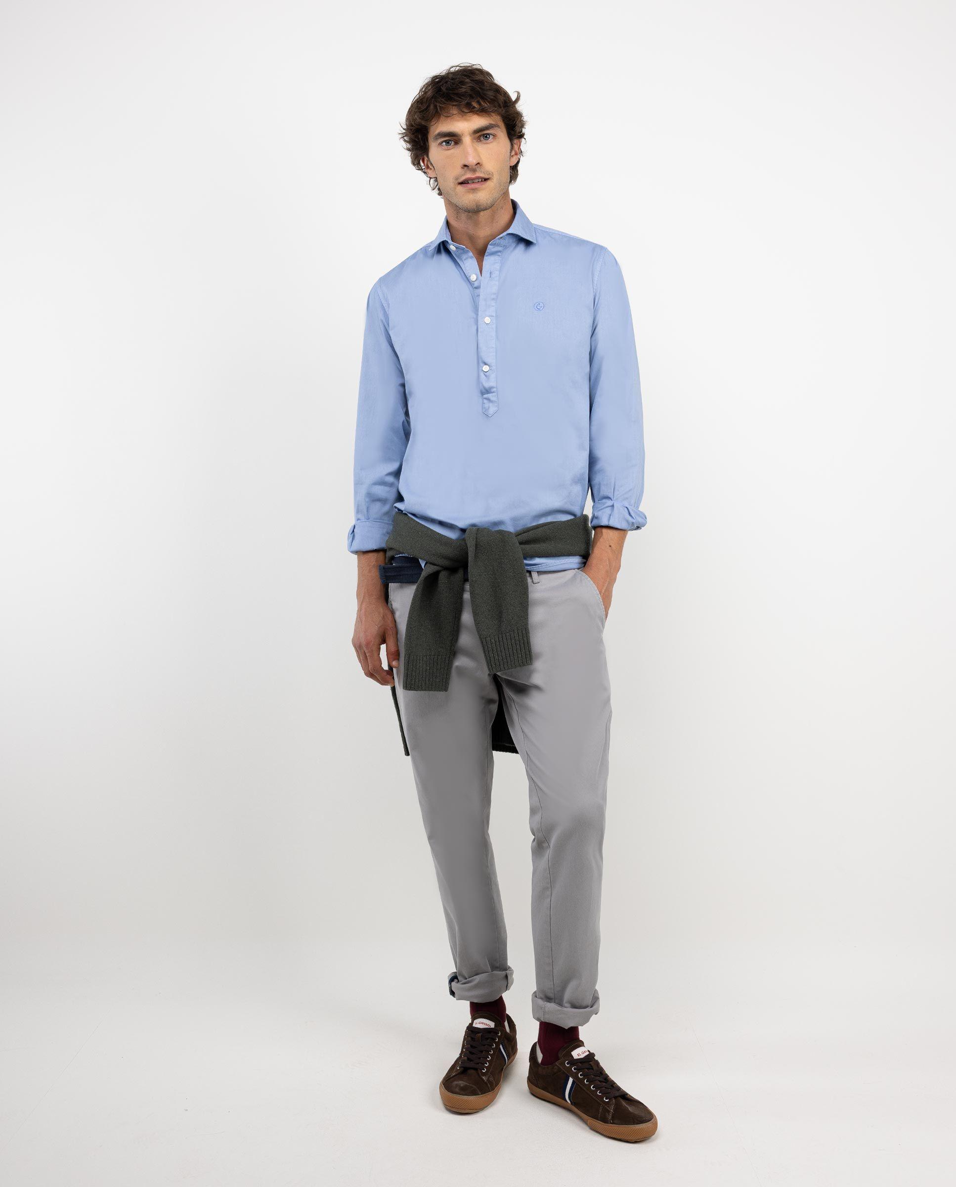 Camisa Polera Twill Garment Dyed Celeste HOMBRE OI 25-1