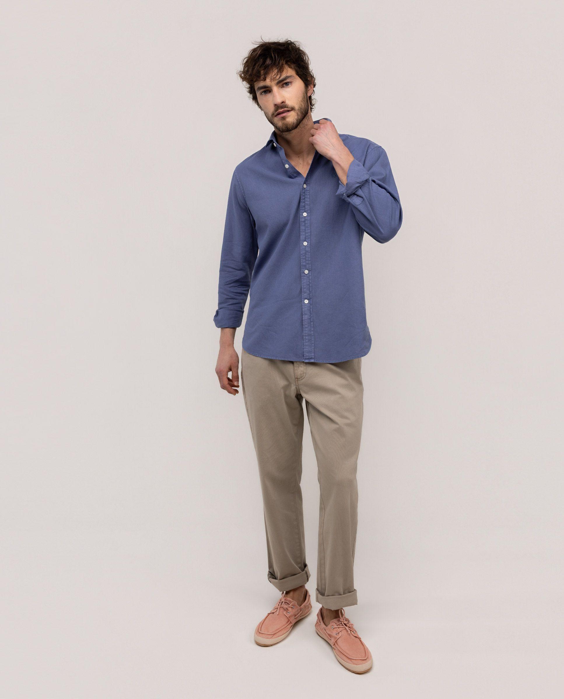 Camisa Cuello Italiano Algodón Lino Marino HOMBRE PV 26-0