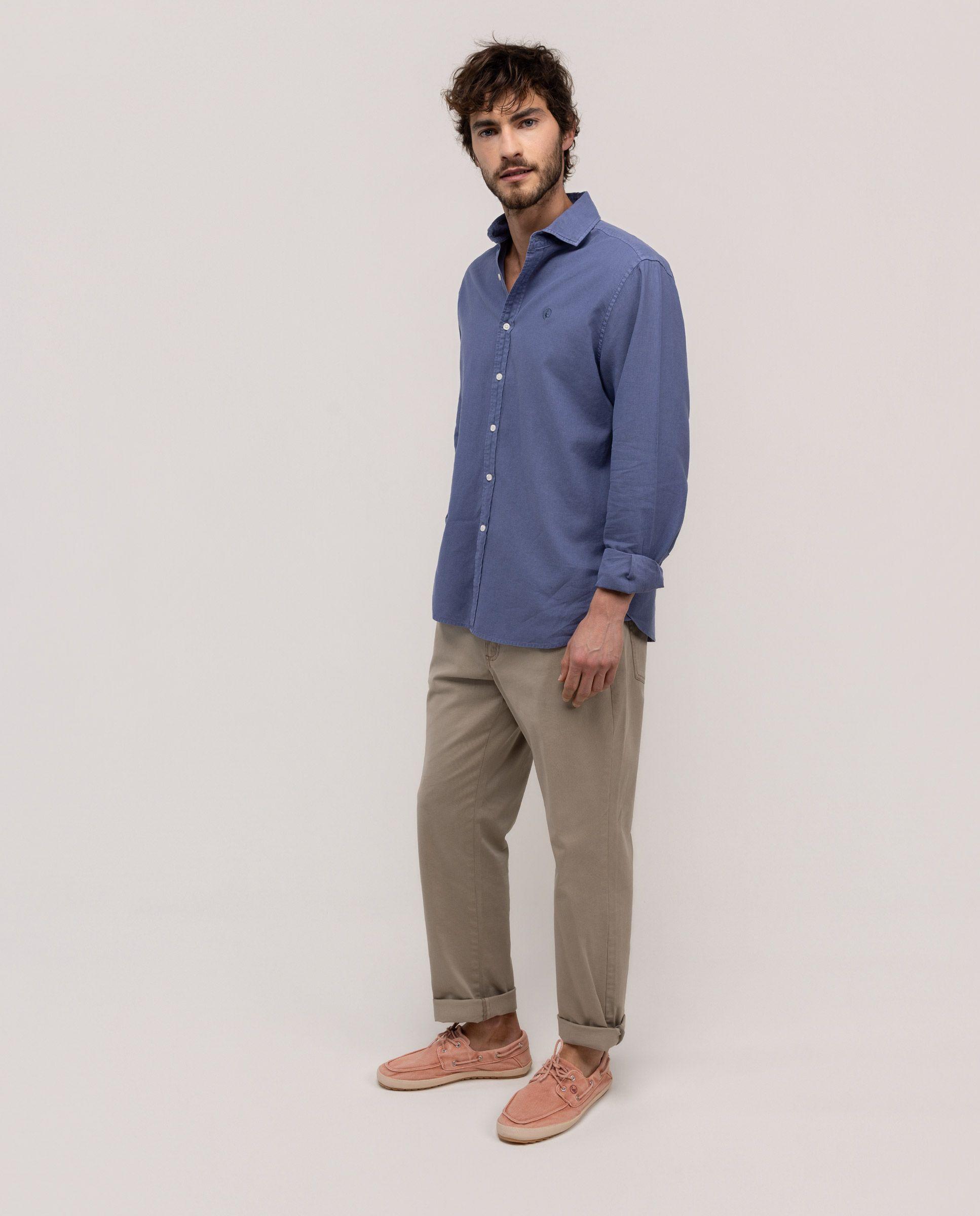 Camisa Cuello Italiano Algodón Lino Marino HOMBRE PV 26-1