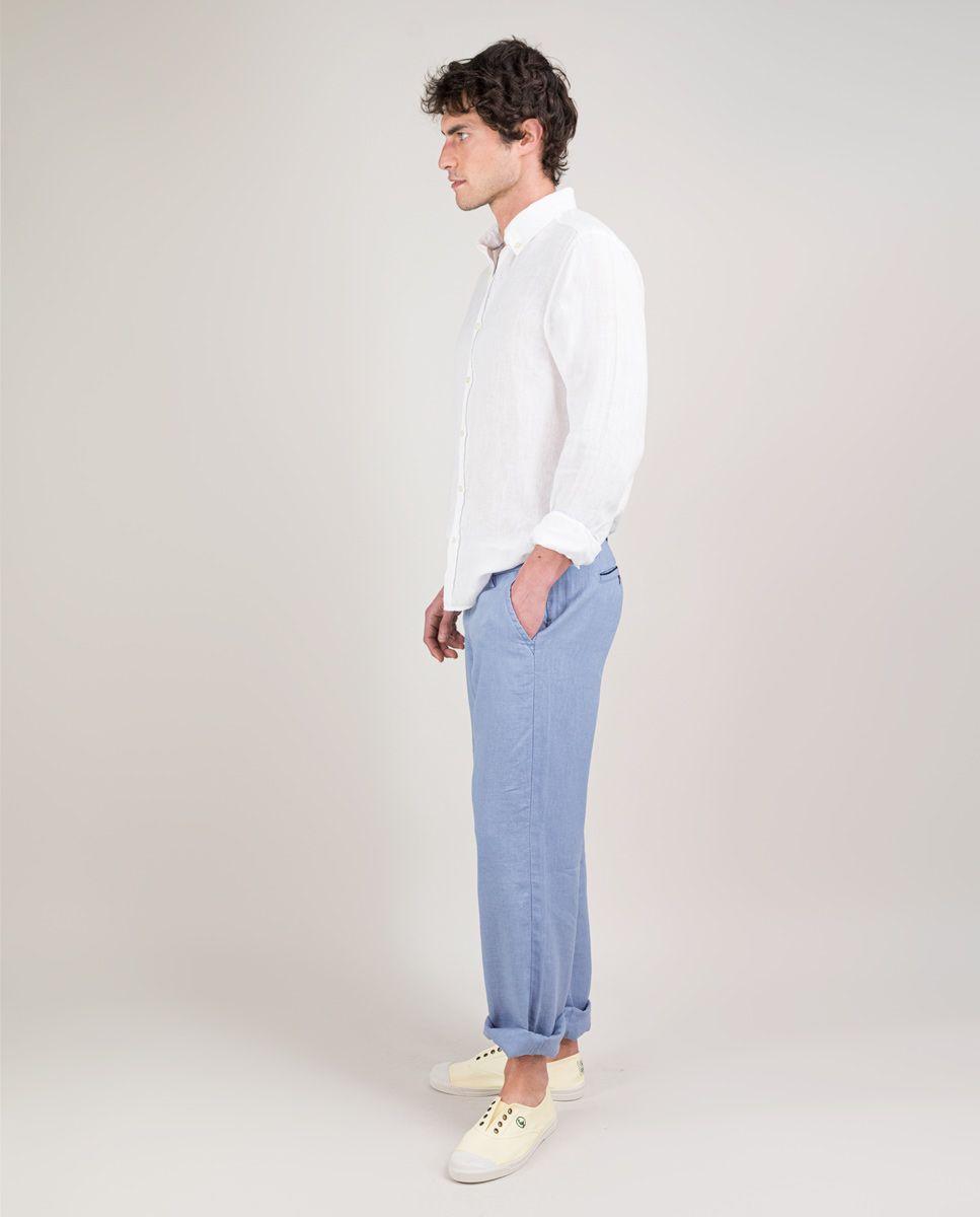 Pantalón Lino Garment Dyed Azul HOMBRE PV 25-2