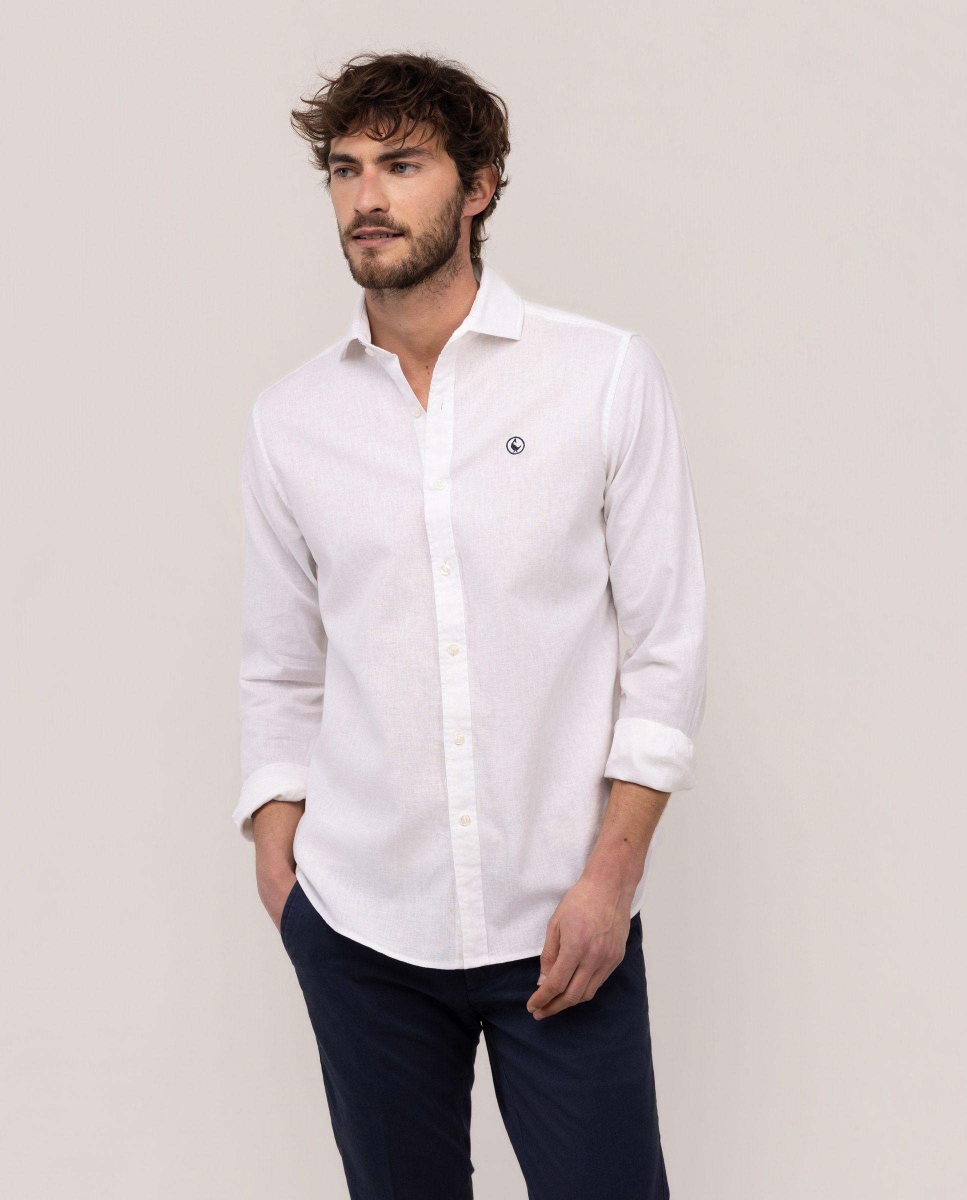 Camisa Cuello Italiano Algodón Lino Blanco HOMBRE PV 26-2