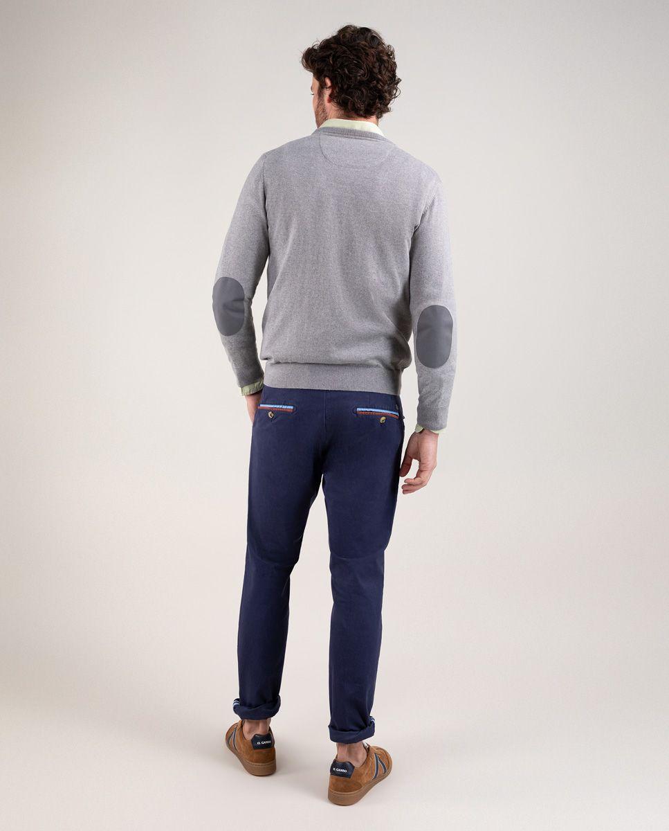 Jersey Cuello Pico Coderas Gris HOMBRE PV 25-2