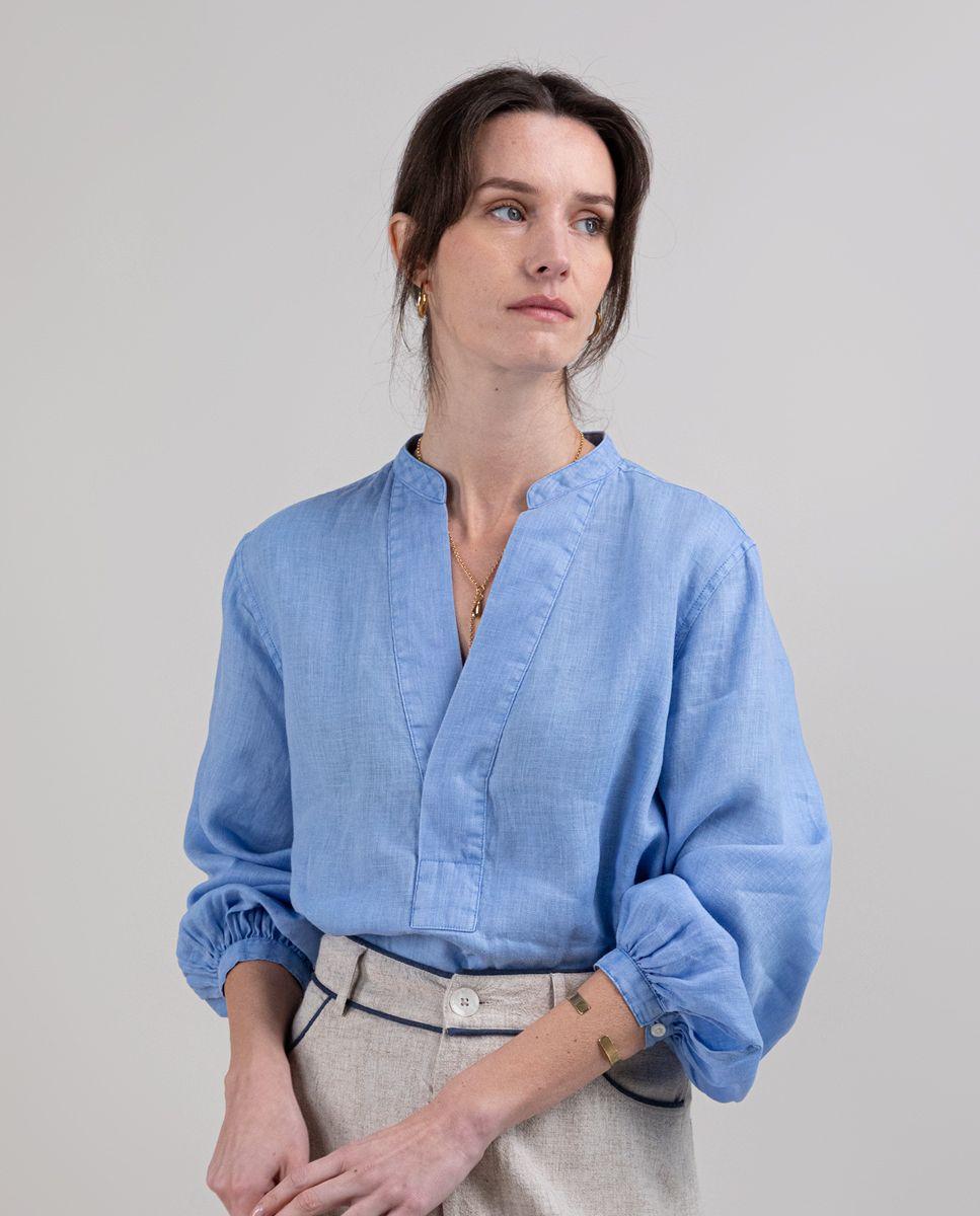 Camisa Polera Lino Azul MUJER PV 25-1