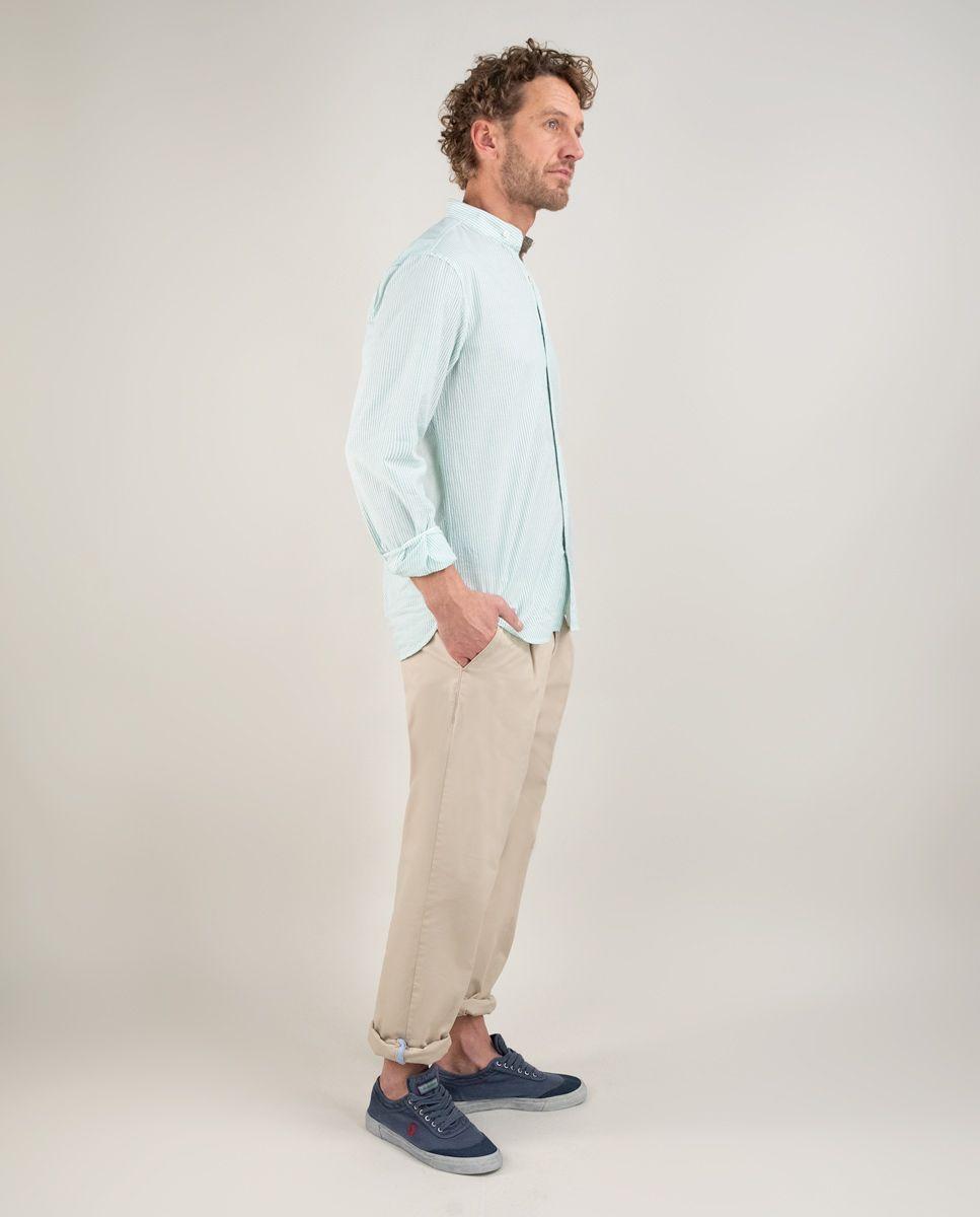 Camisa Seersucker Raya Verde Cuello Mao HOMBRE PV 25-2