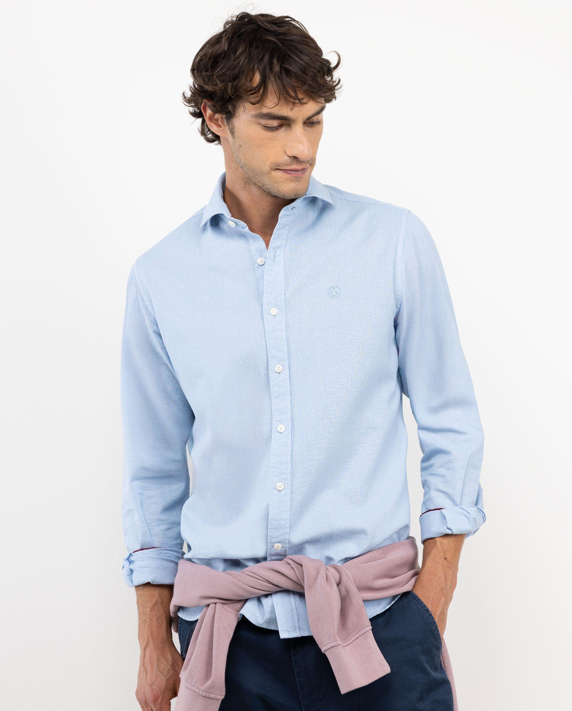 Camisa Algodón Lino Celeste HOMBRE OI 25-1