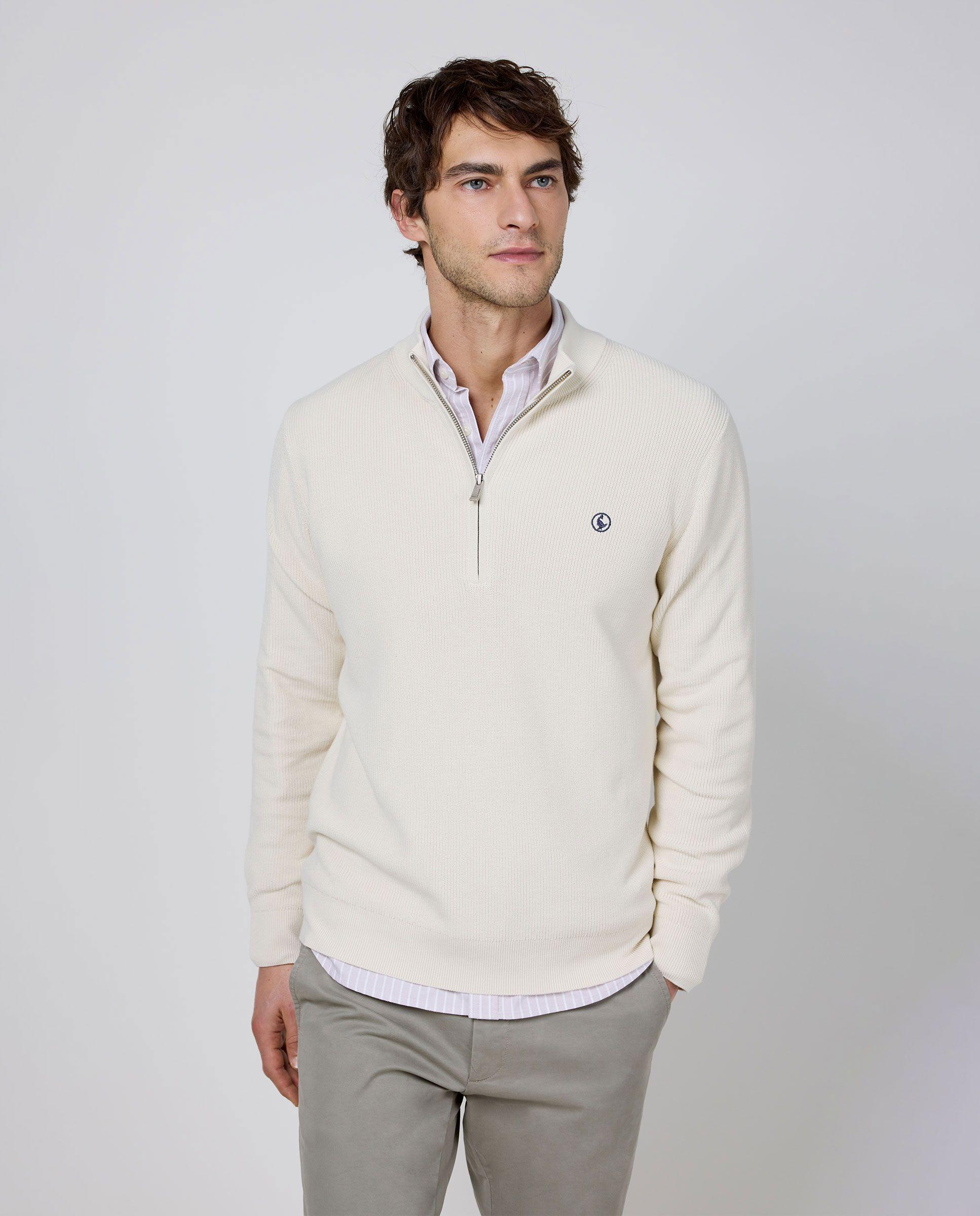 Jersey Punto Inglés Punto Cremallera Crudo HOMBRE PV 26-1