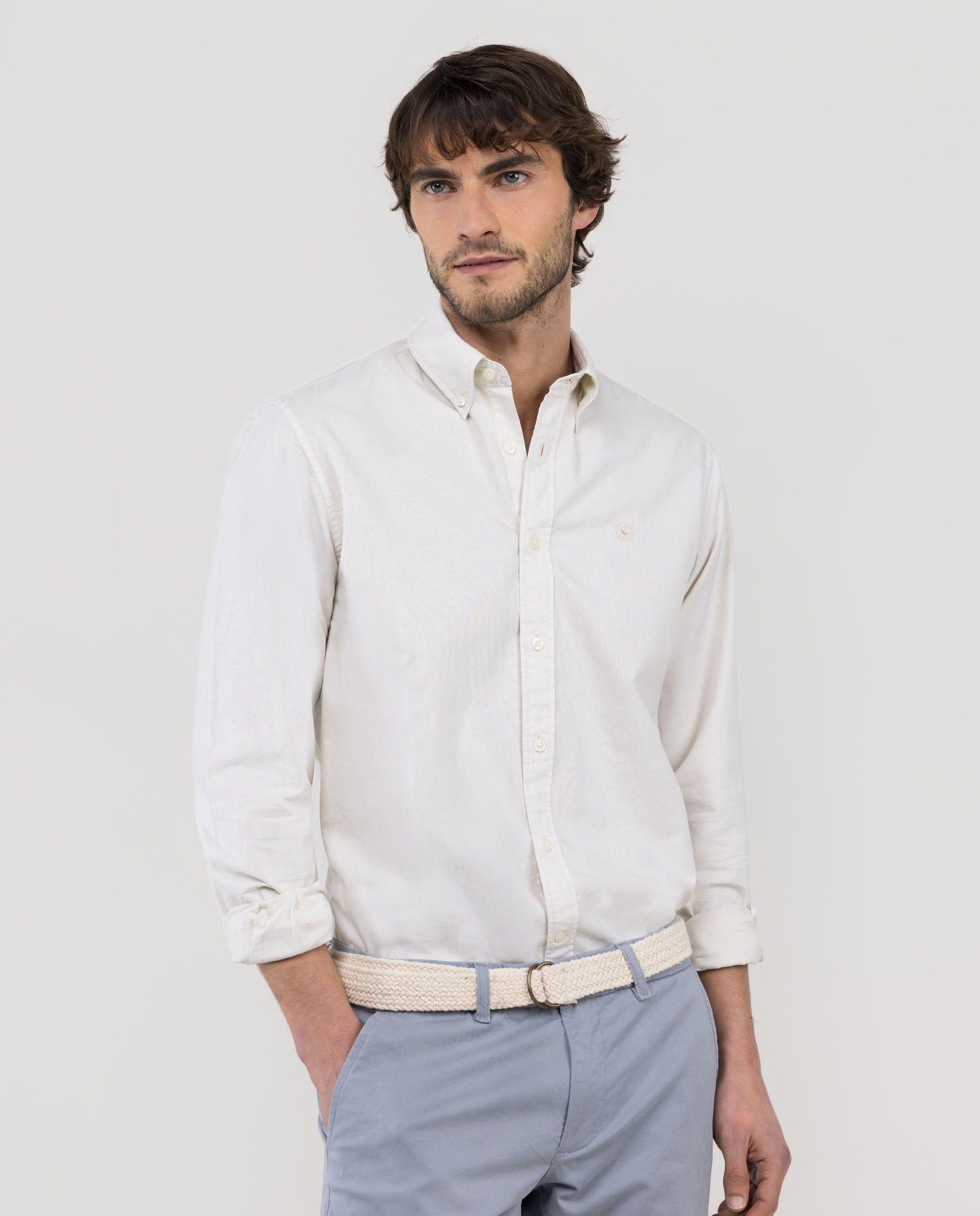 Camisa Algodón Garment Dyed Button Down Beige HOMBRE PV 26-2