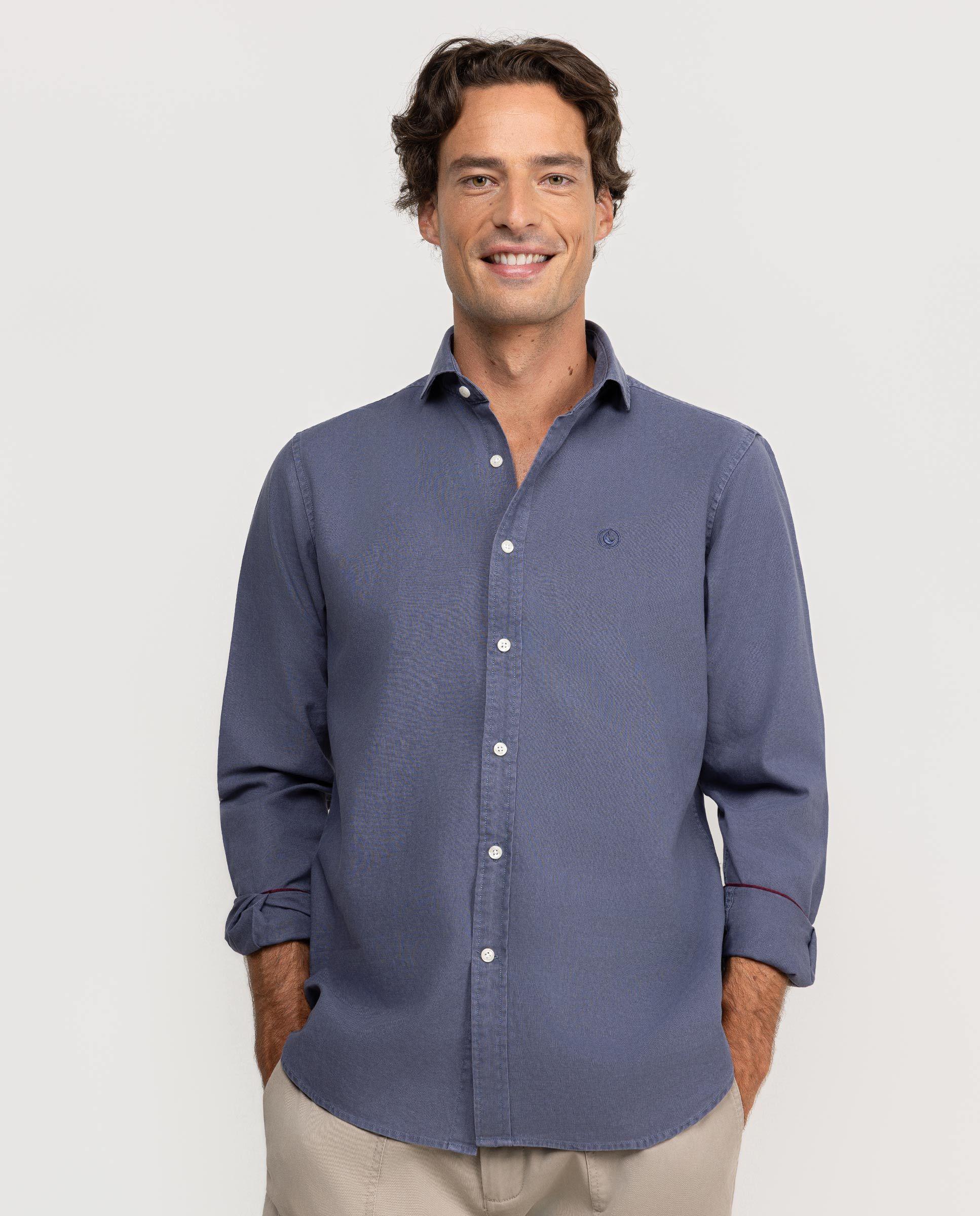 Camisa Algodón Lino Marino HOMBRE OI 25-1