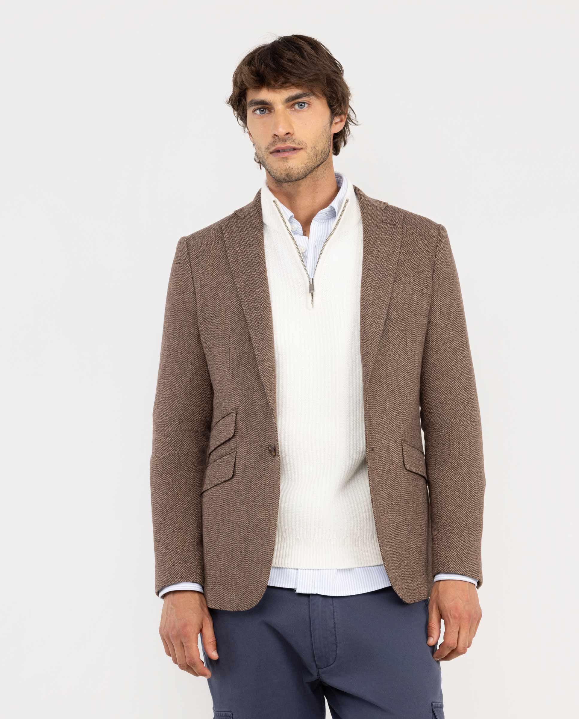 Americana Espiga Lana Beige HOMBRE OI 25-0