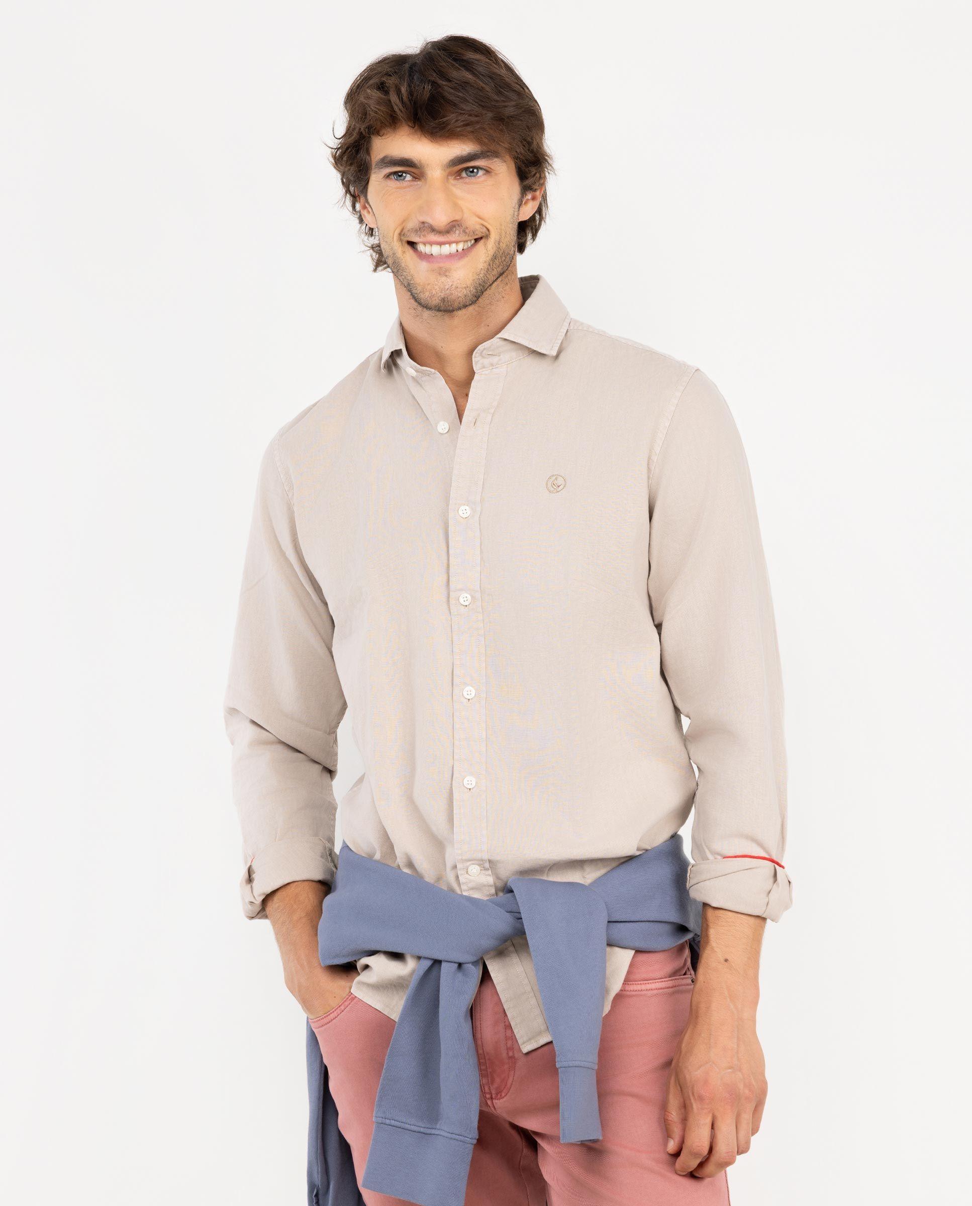 Camisa Algodón Lino Beige HOMBRE OI 25-0