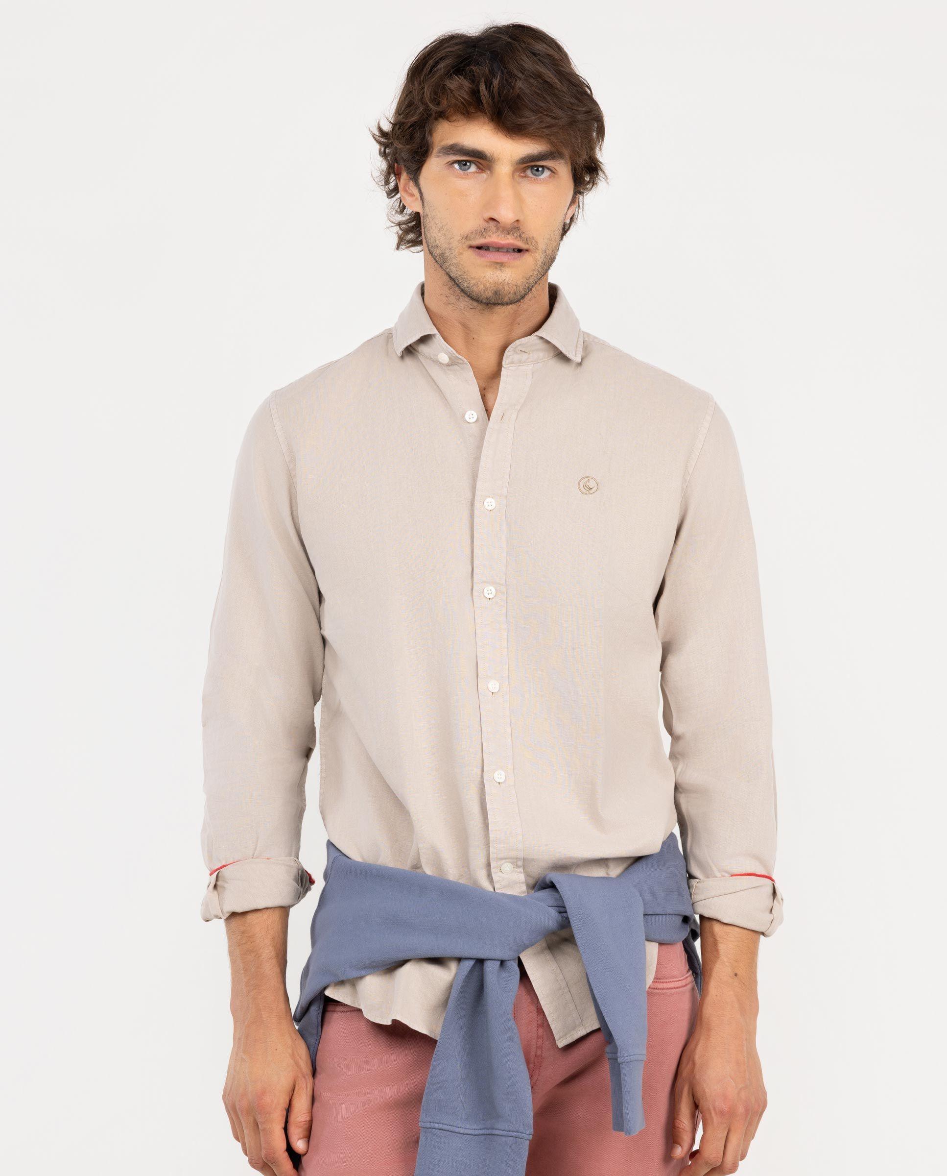 Camisa Algodón Lino Beige HOMBRE OI 25-1
