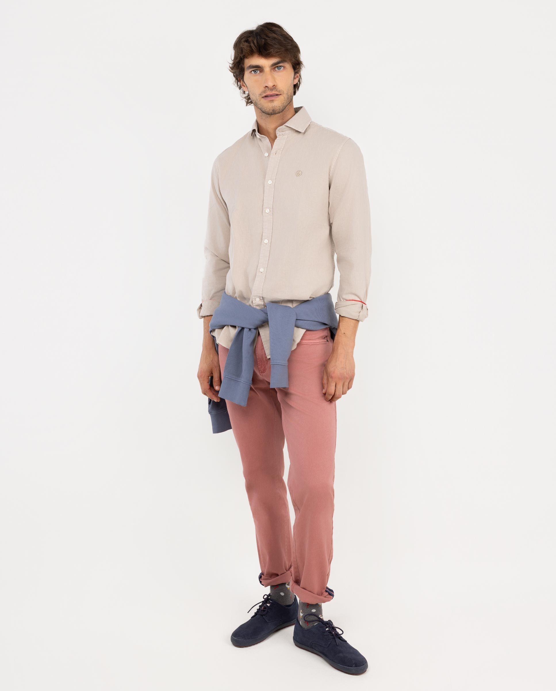 Camisa Algodón Lino Beige HOMBRE OI 25-2