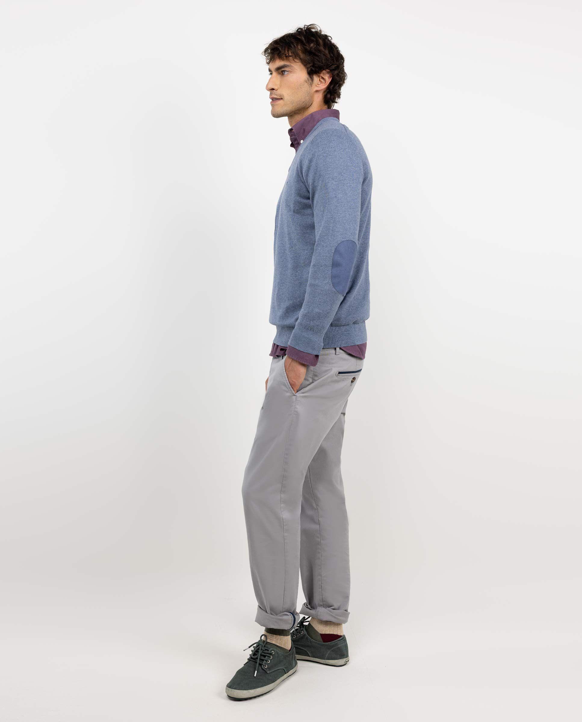 Jersey Cuello Pico Coderas Azul Medio HOMBRE OI 25-2