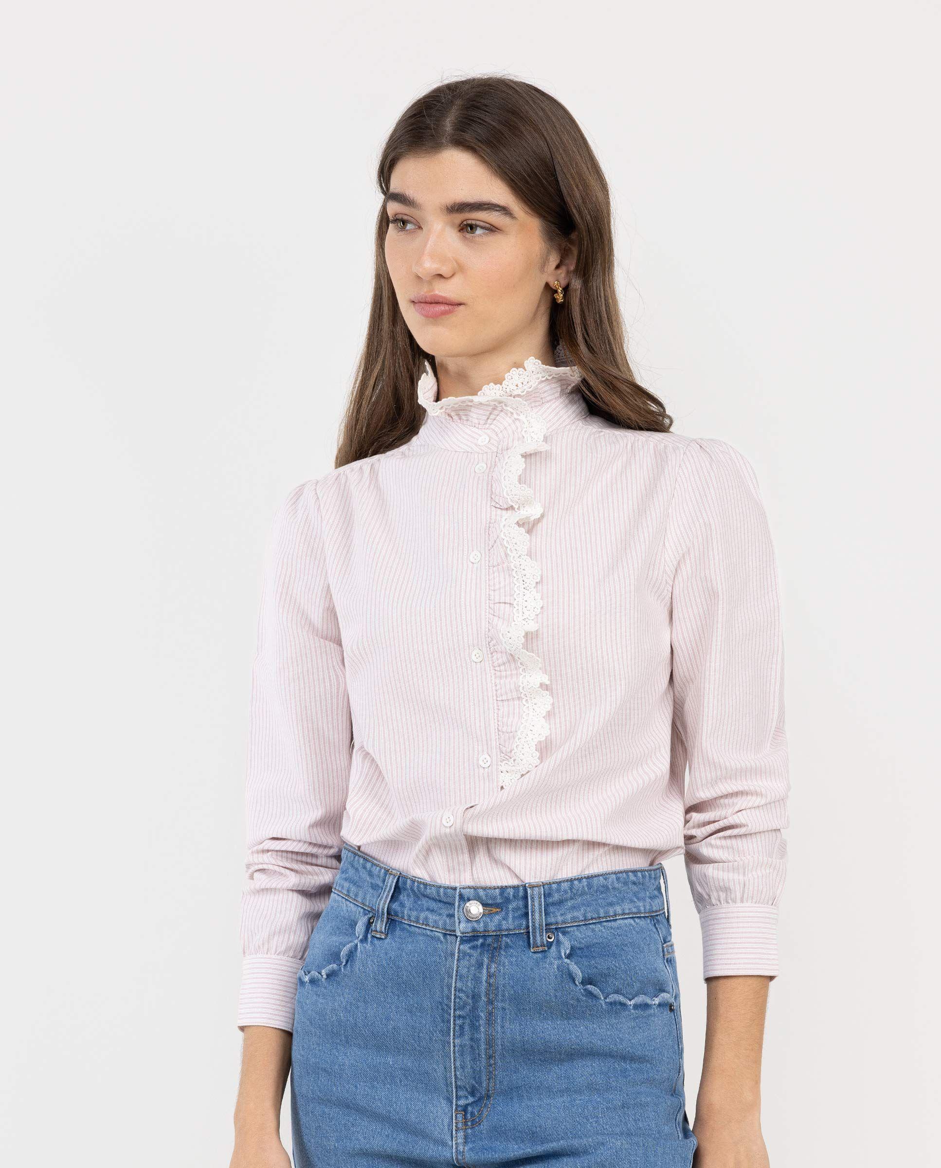 Camisa Louise Volante Rayas Rosa MUJER PV 26-2