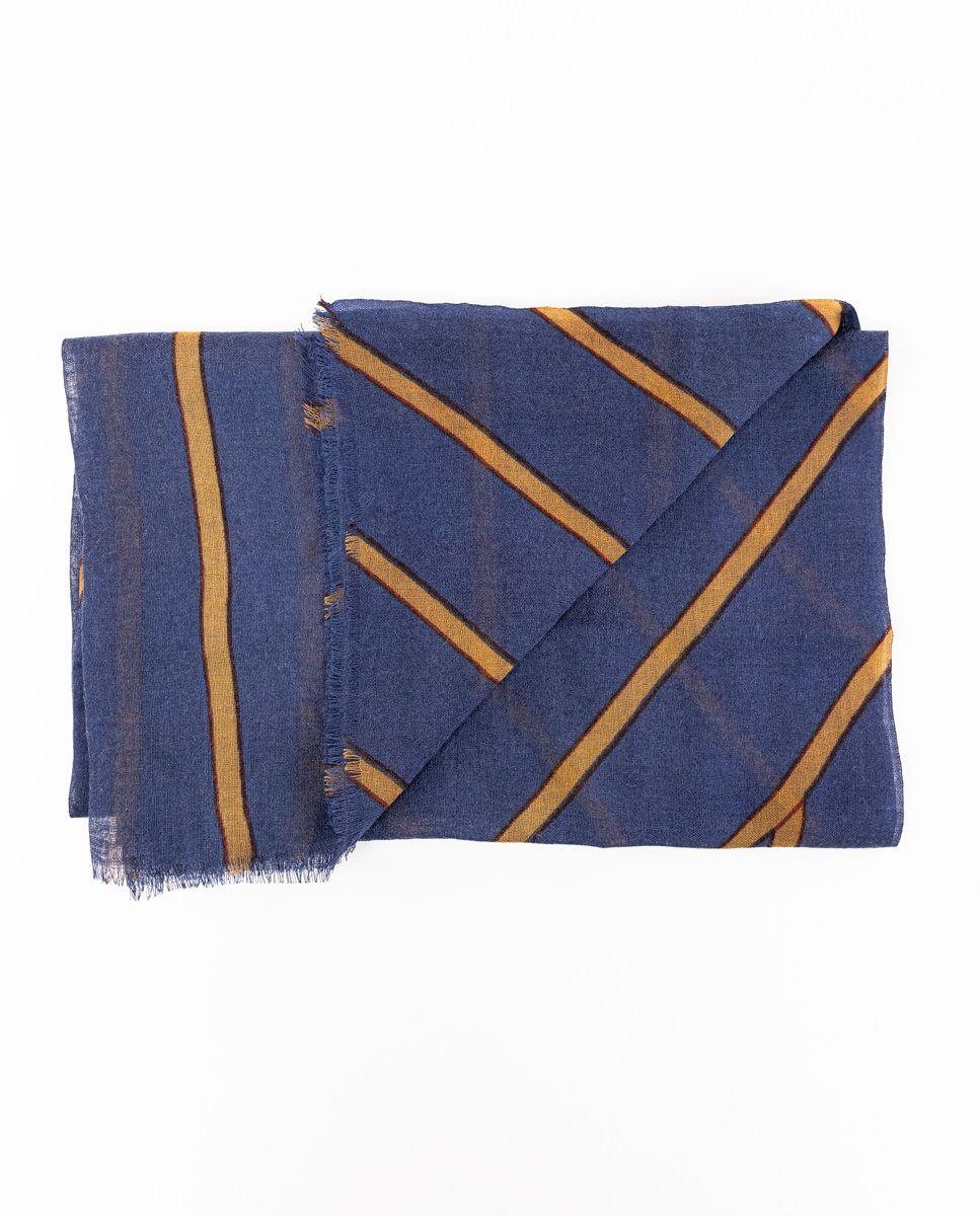 Foulard Lana Azul Mostaza Rayas-1