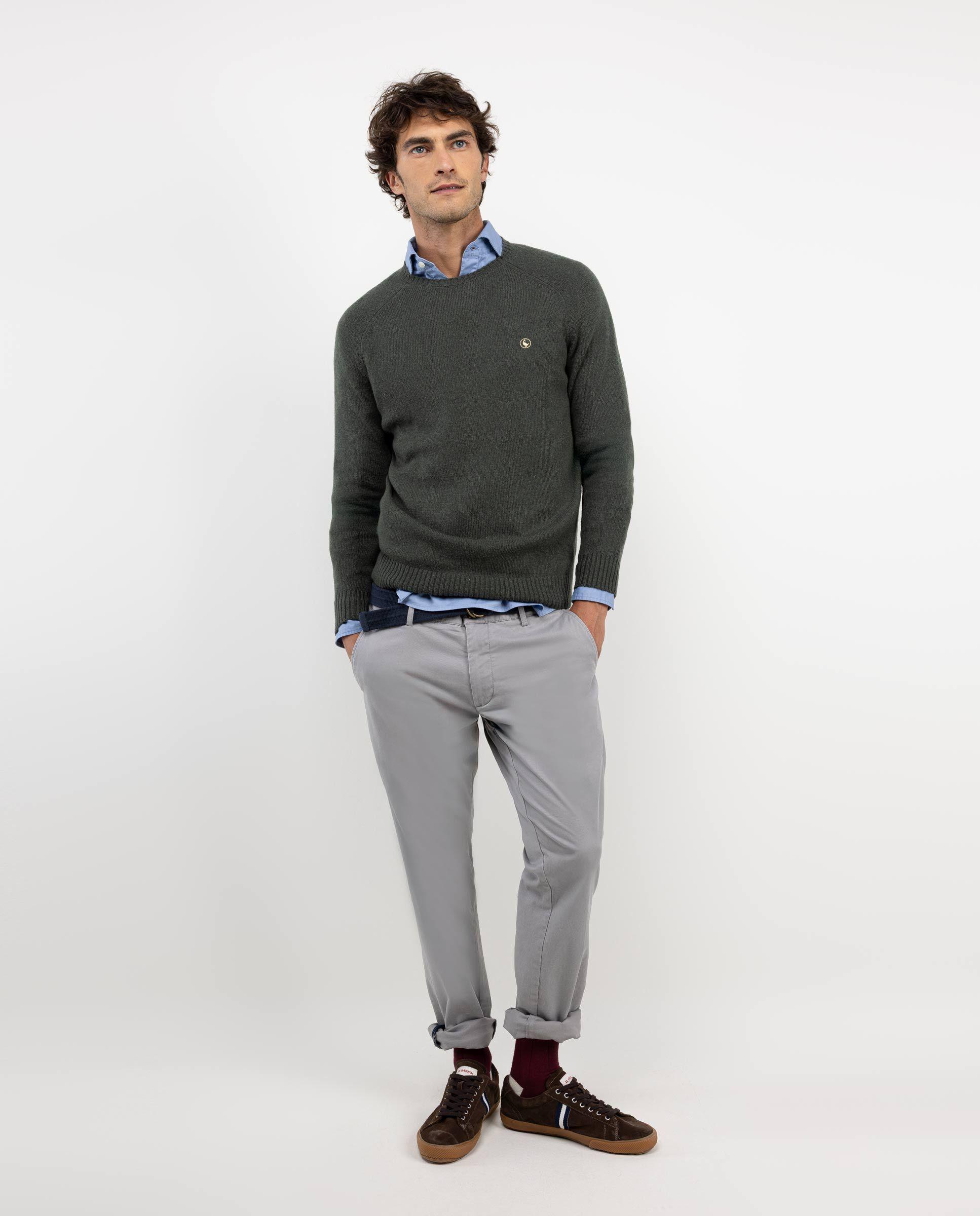 Jersey Merino Cuello Caja Verde Oscuro HOMBRE OI 25-1