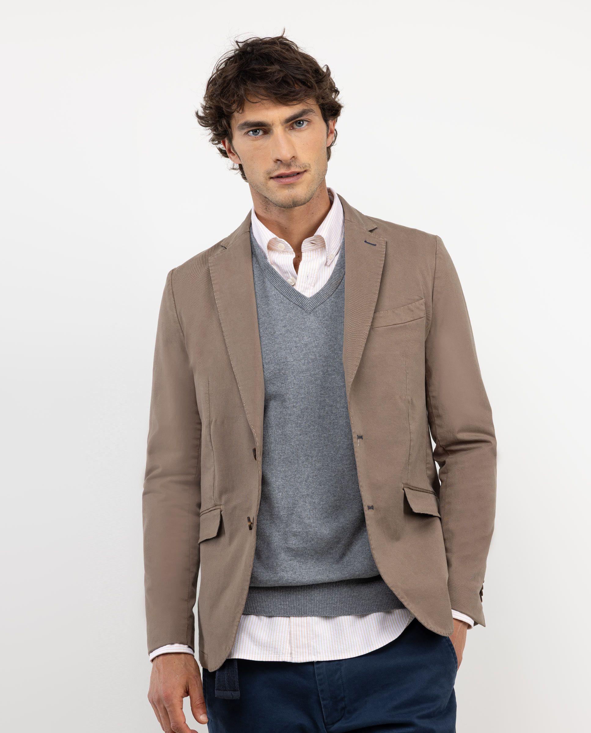 Americana Twill Tinte en Prenda Beige HOMBRE OI 25-2
