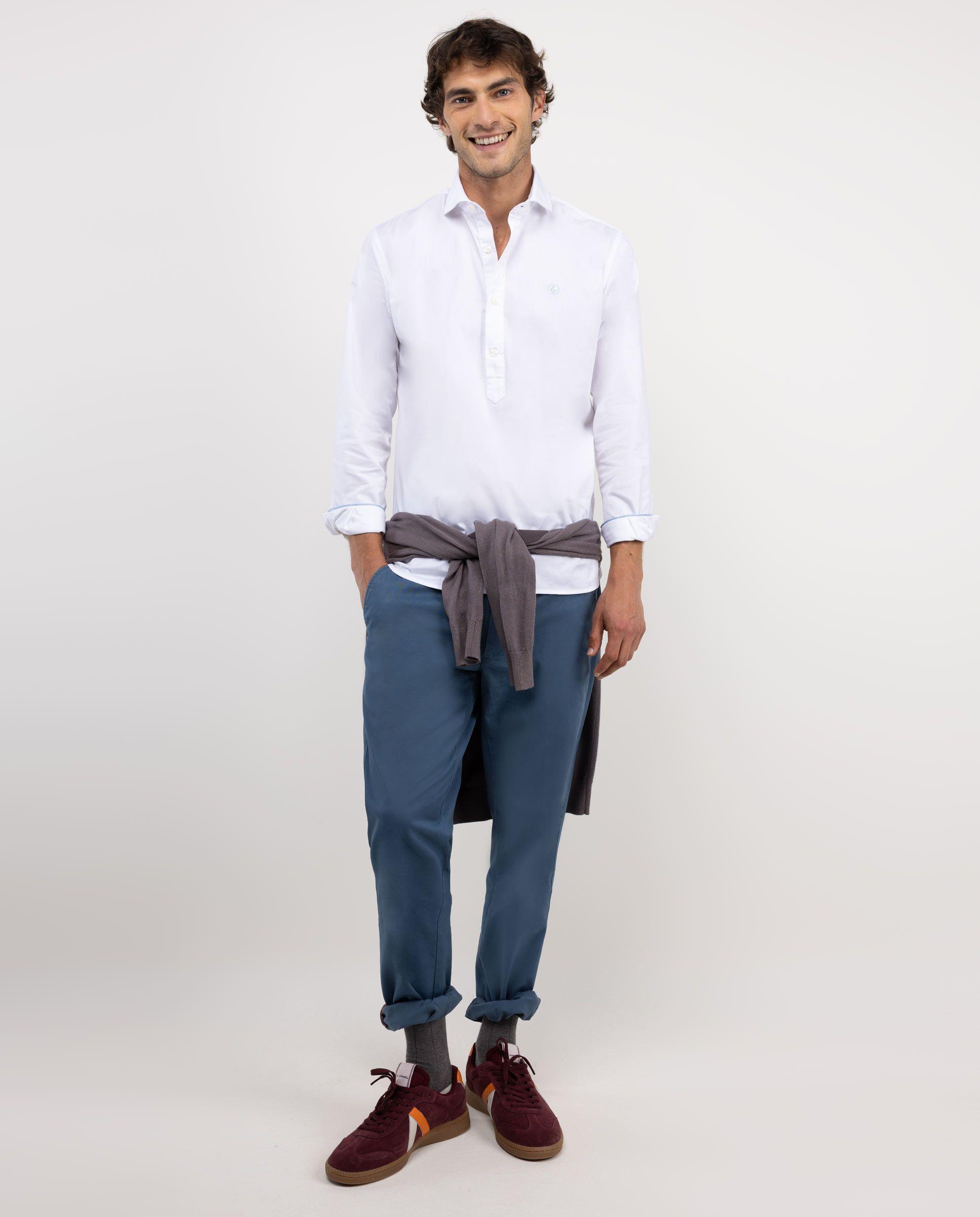 Camisa Polera Twill Garment Dyed Blanco HOMBRE OI 25-0